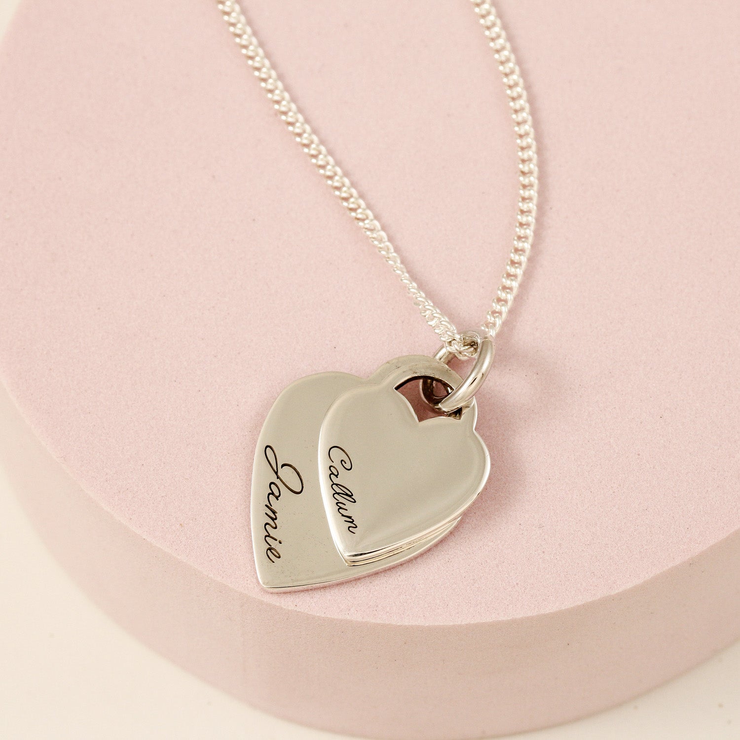 XL and large heart tag pendants with names engraved