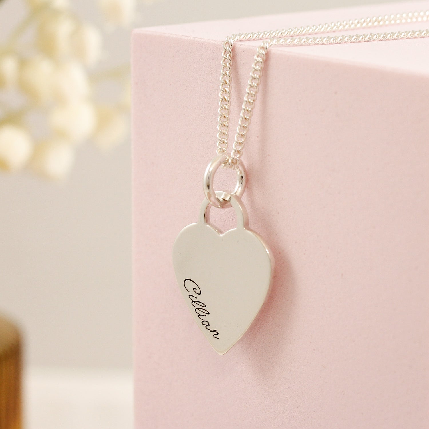 large tiffany style heart tag silver necklace with engraved name
