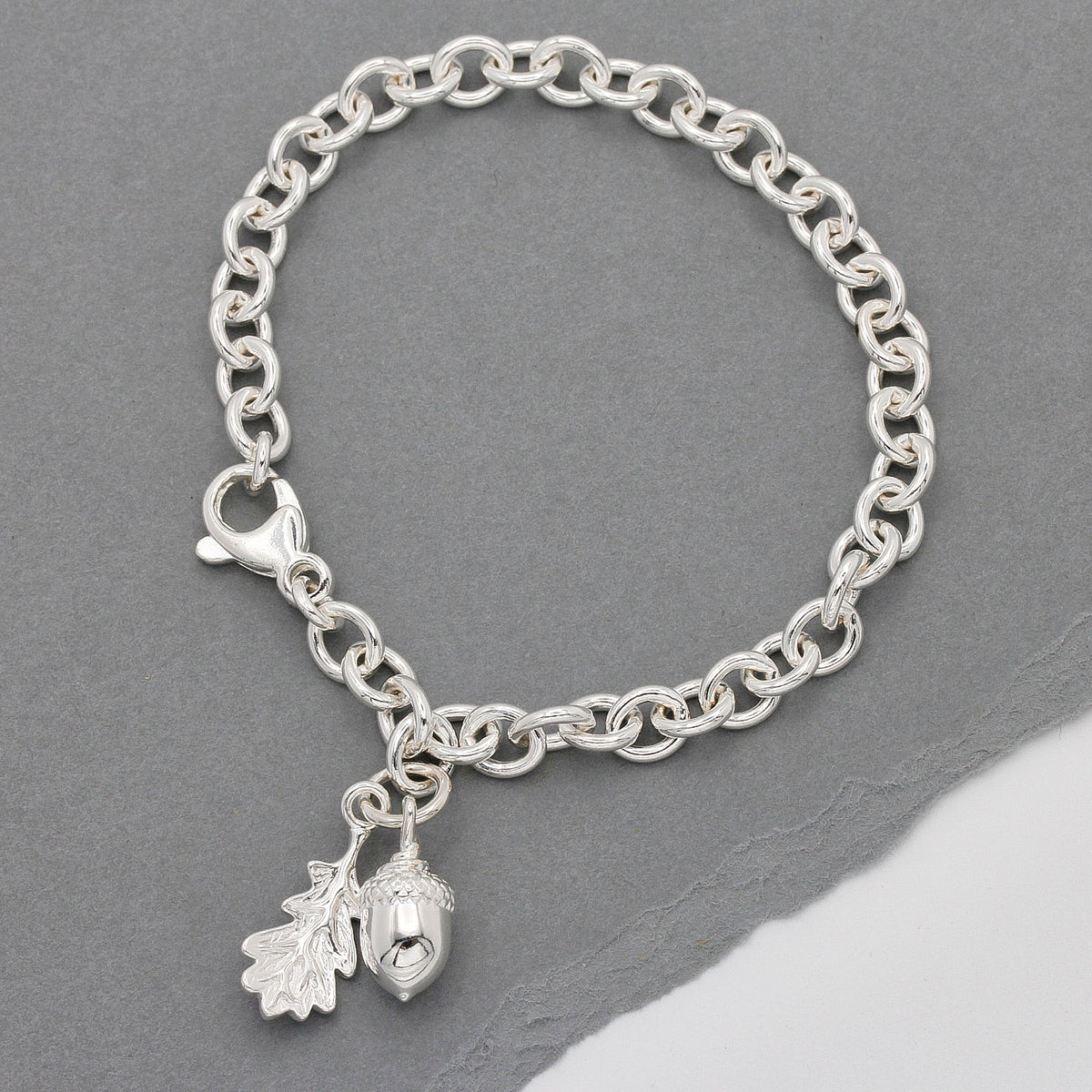 handmade bracelet silver acorns and oak leaf charms