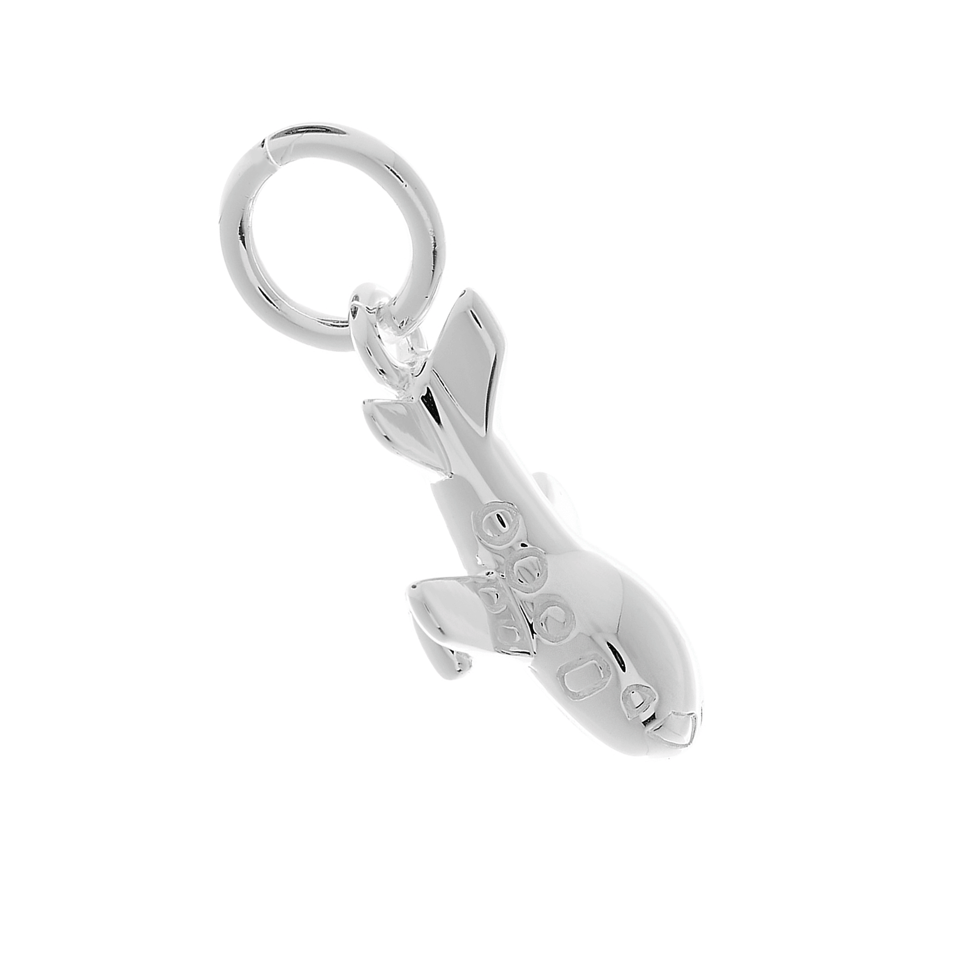 Silver airplane bracelet charm on a white background