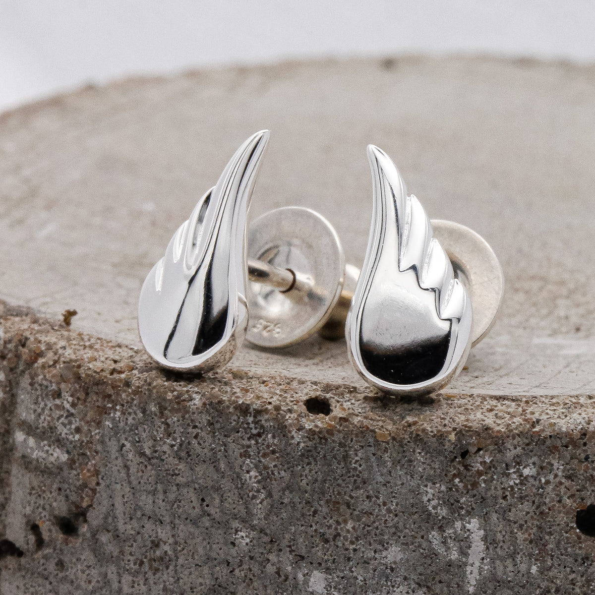 silver angel wing stud earrings christening gift