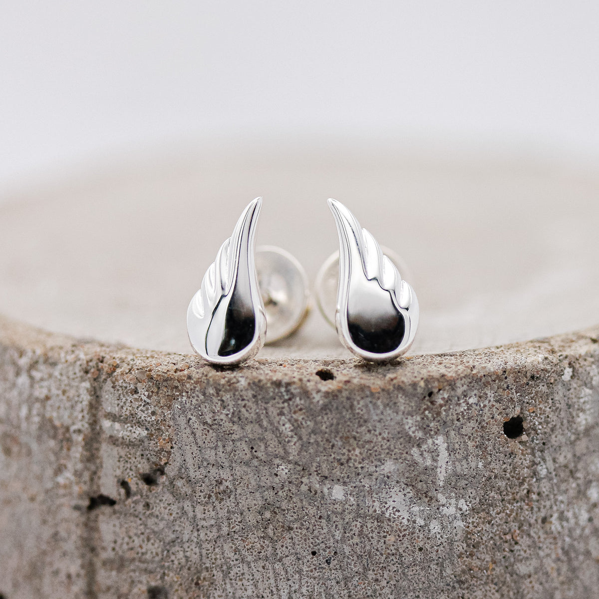 silver angel wing stud earrings christening gift