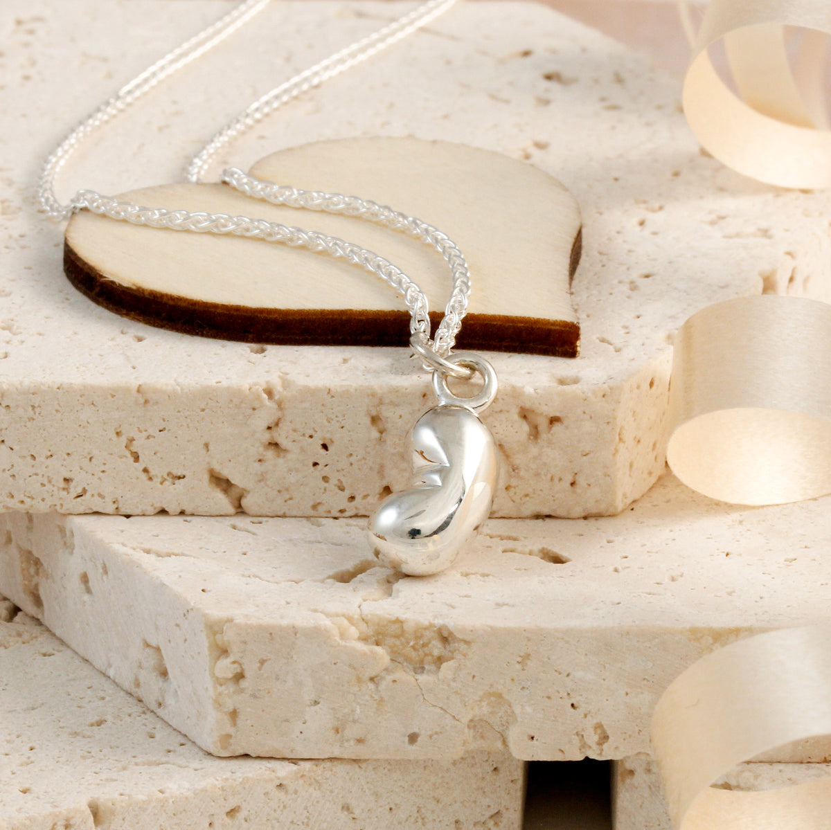 baby scan bean charm necklace solid silver