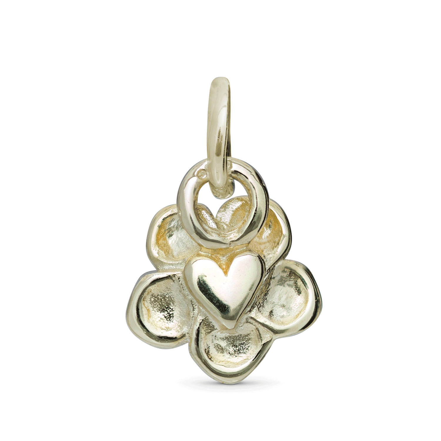 Gold forget me not flower-shaped pendant on a white background
