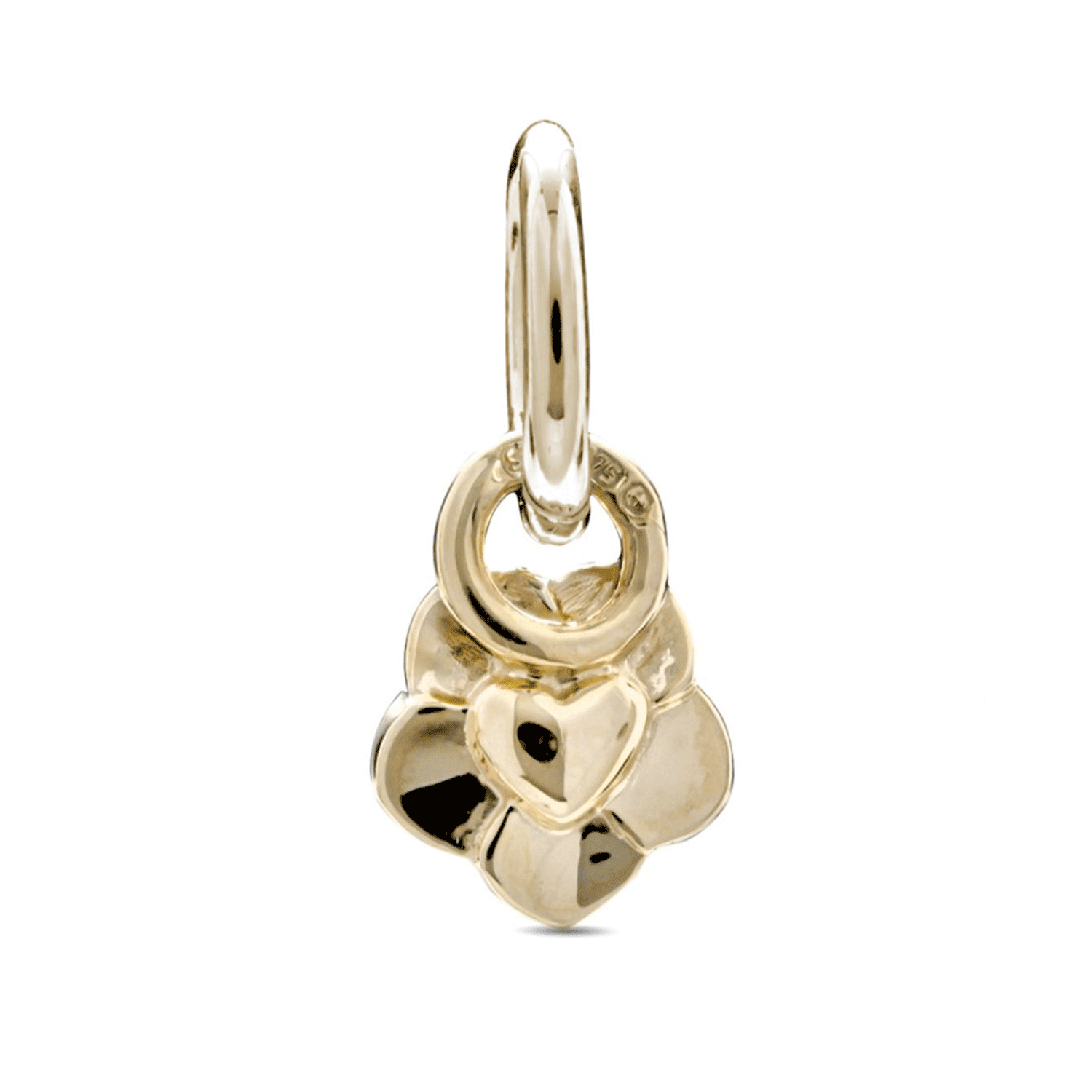 Gold flower with heart-shaped pendant on a white background