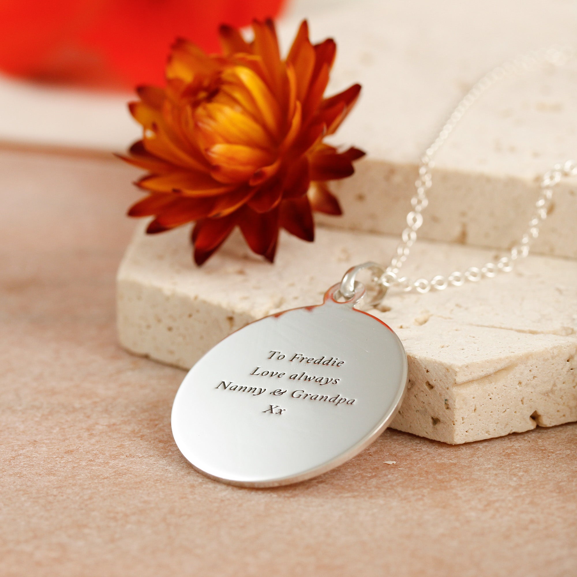 27mm large polished silver saint christopher necklace with engraved back on trace chain