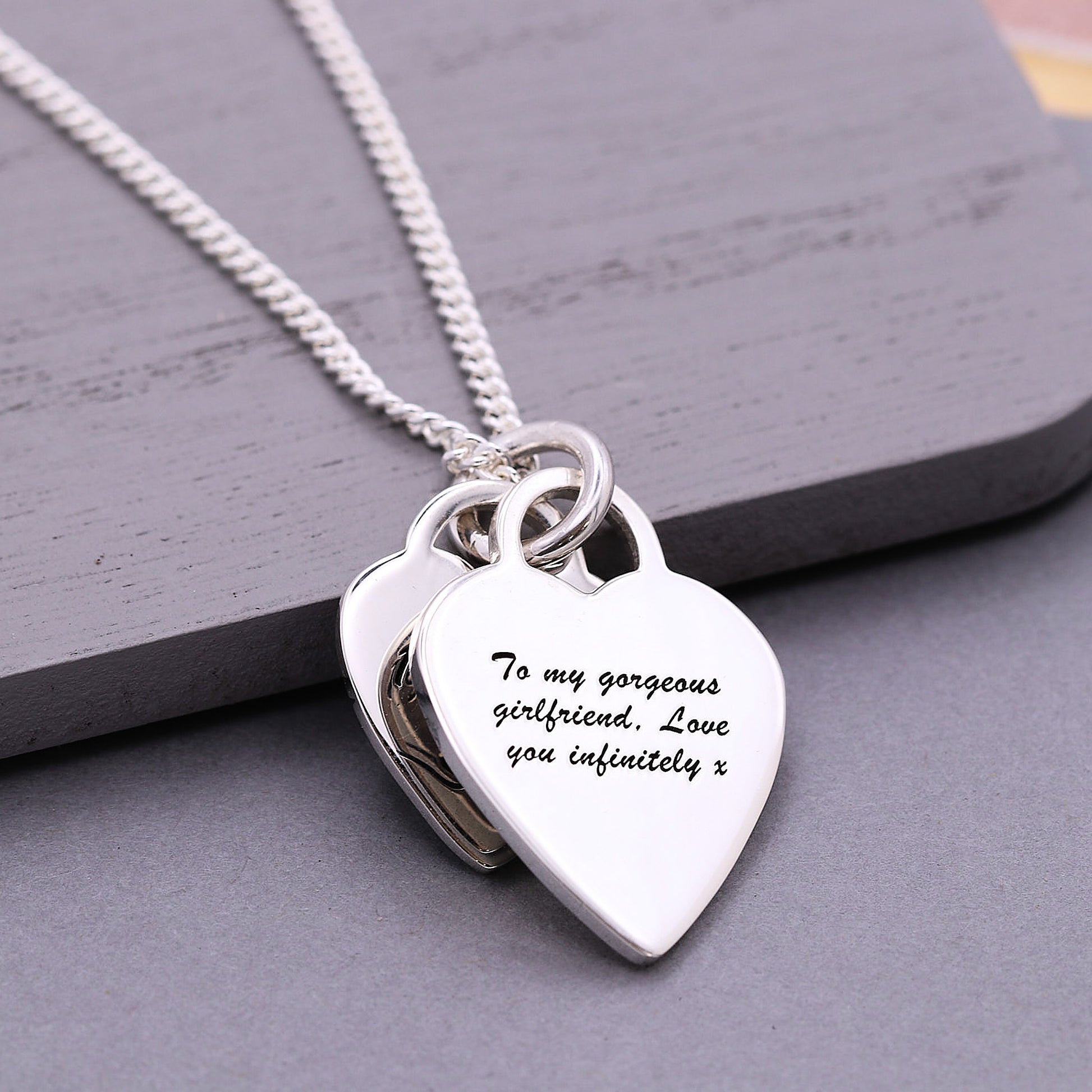 XL heart tags necklace with message on the back