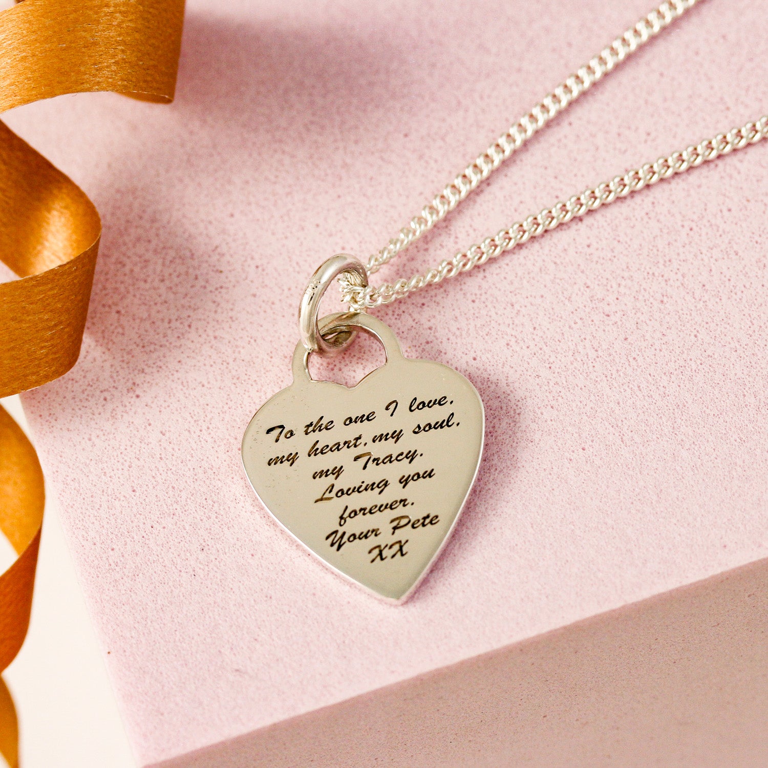 back of large heart tag pendant engraved anniversary gift