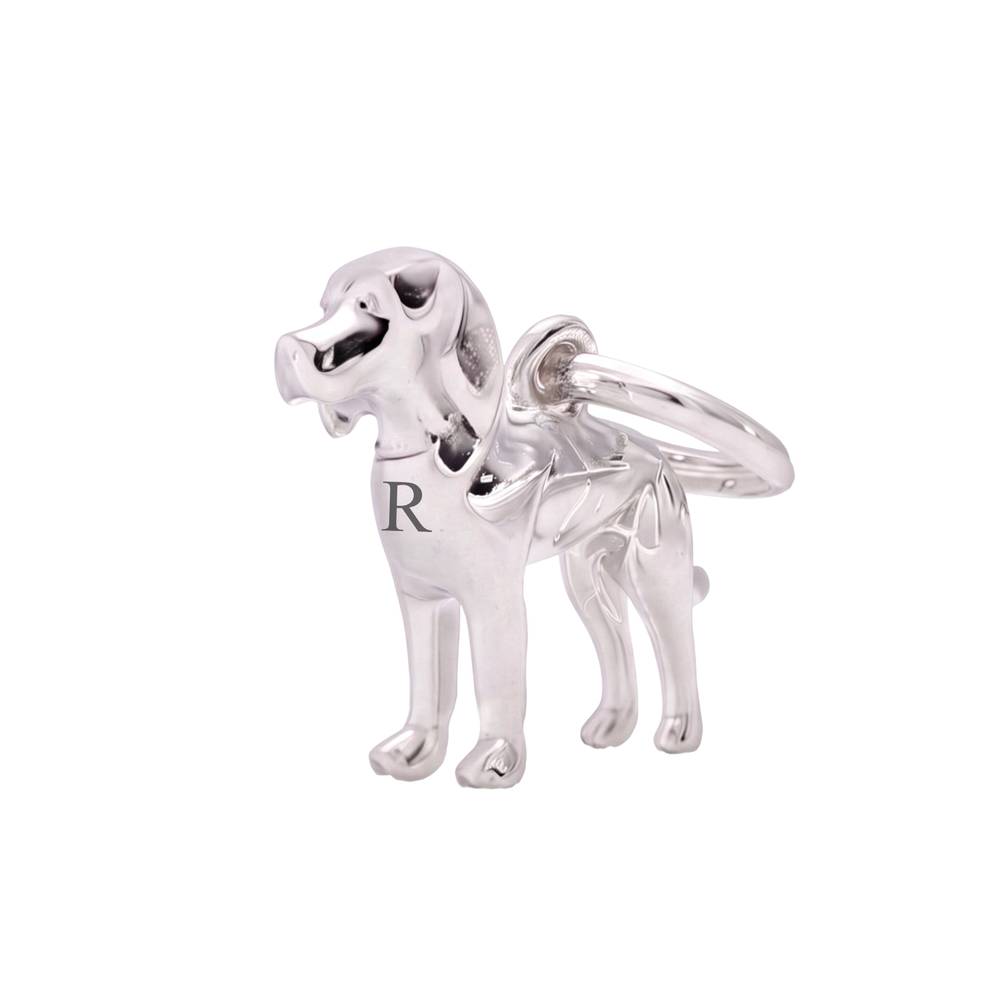 silver dog shaped beagle charm with initial on bandana