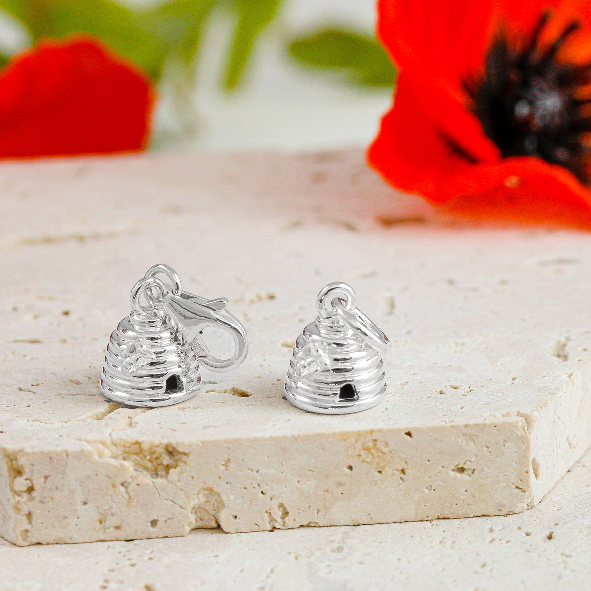 silver beehive charm  with clip on clasp or pendant