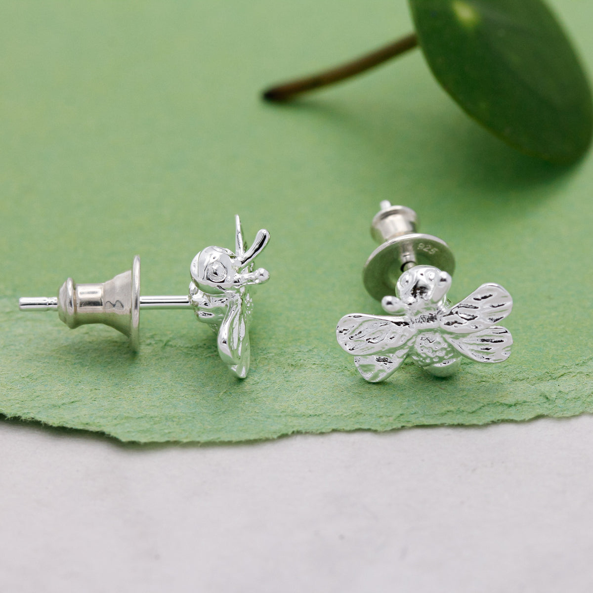 silver bee stud earrings