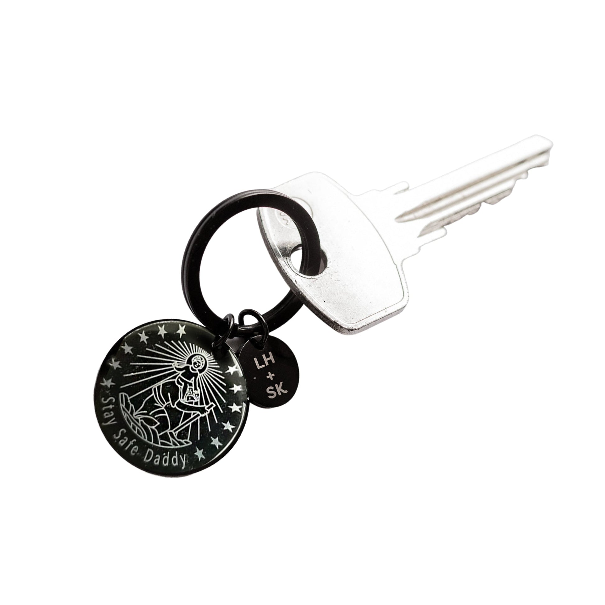 black steel saint christopher keyring