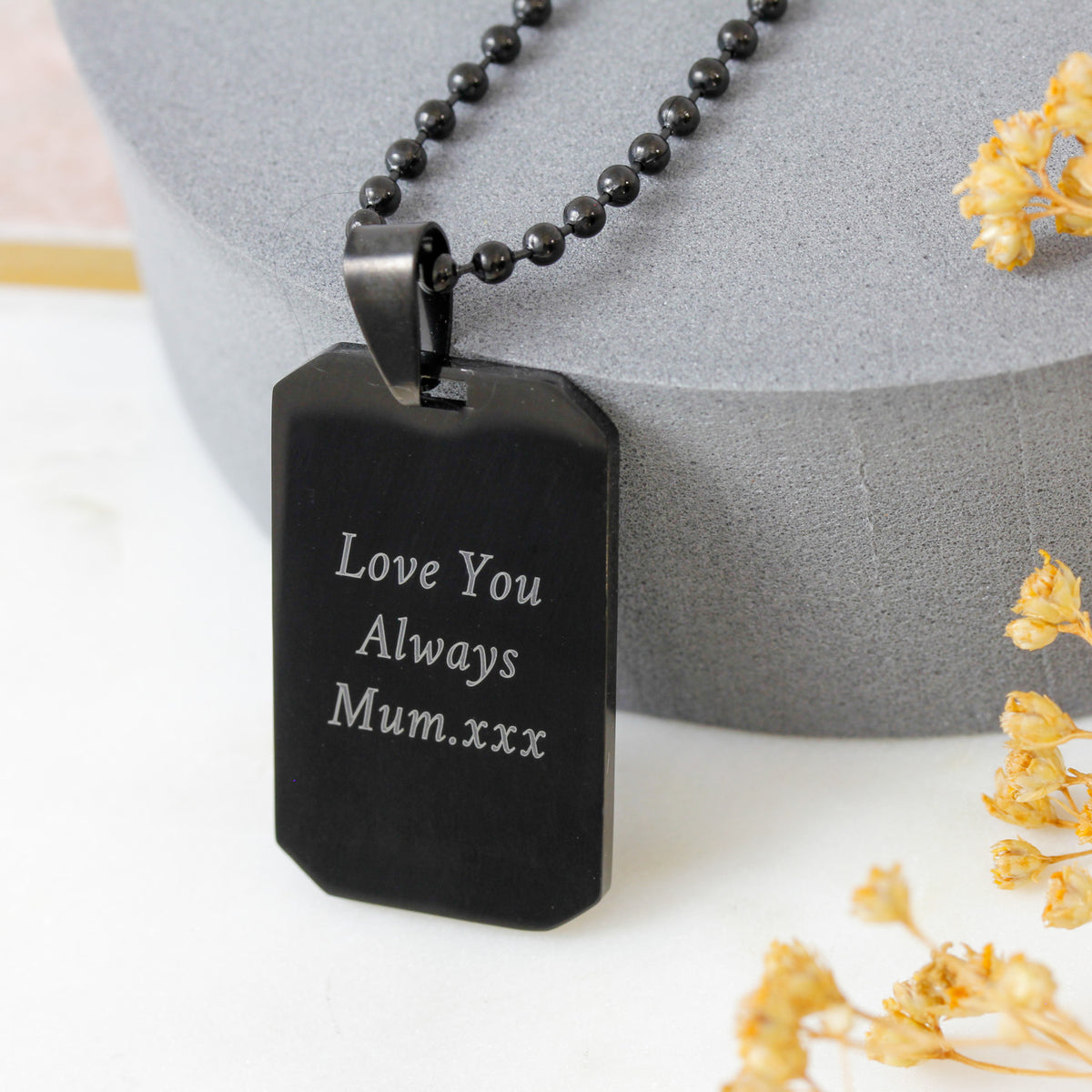 love from mum engraved steel dog tag