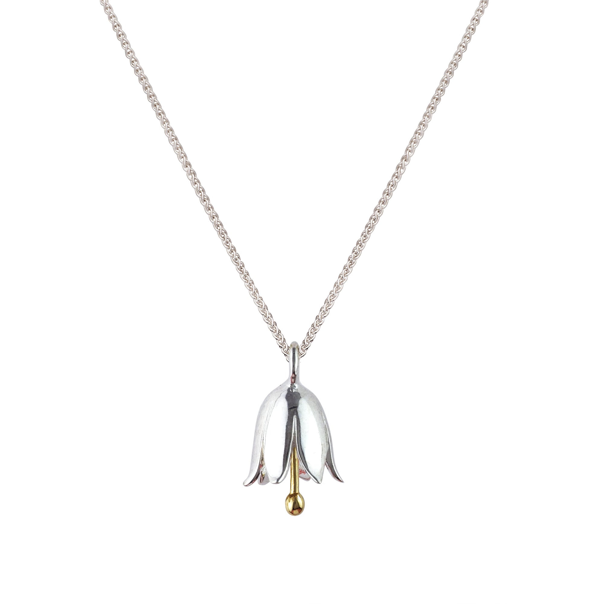 harebell silver and solid 18ct gold wild bluebell necklace