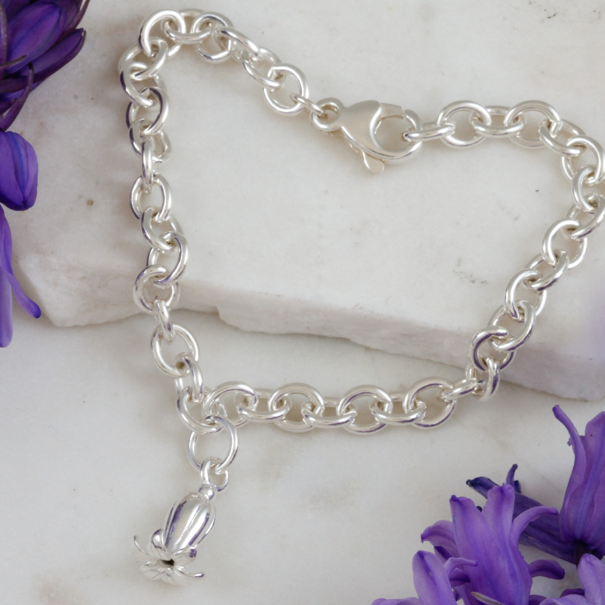bluebell flower silver charm bracelet