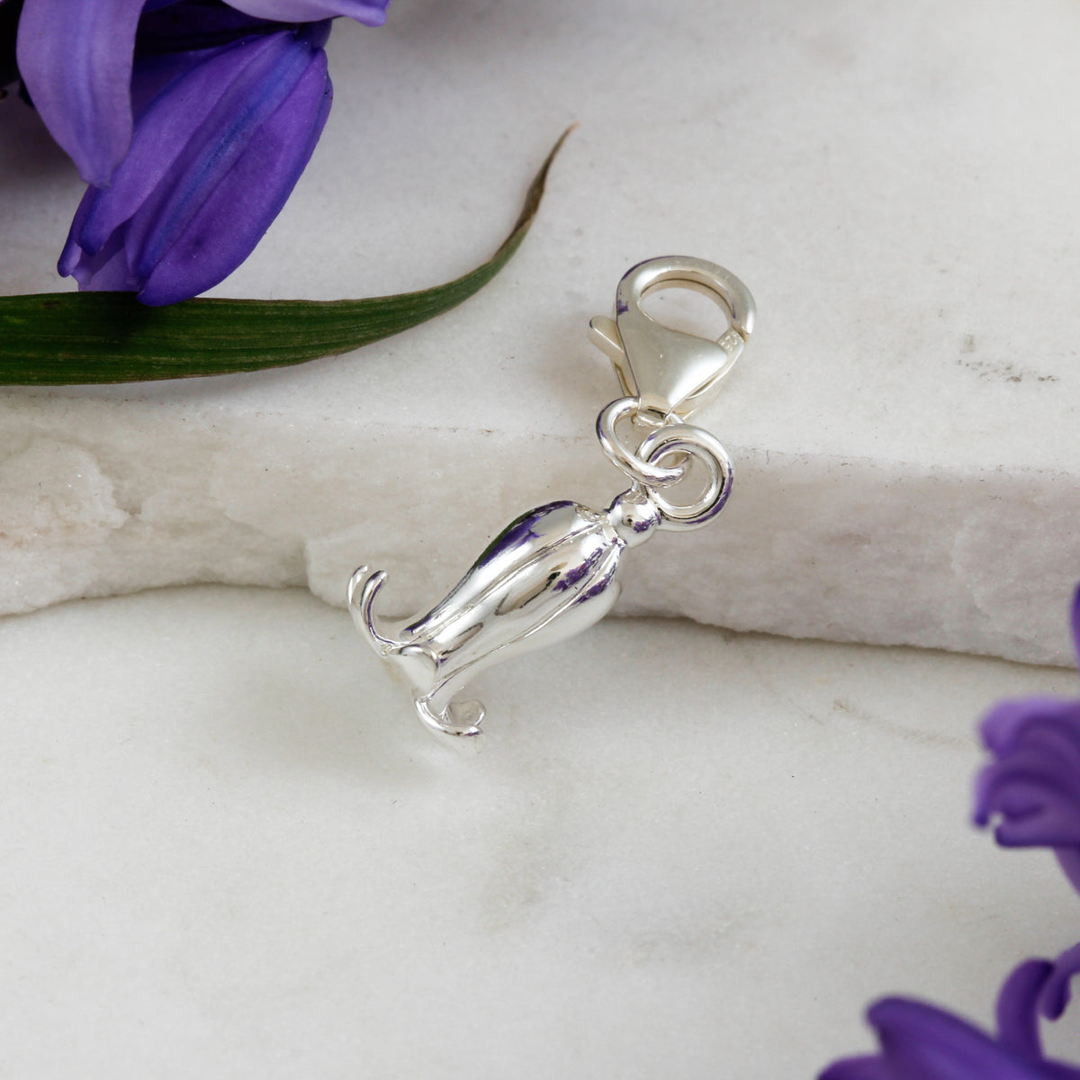 silver bluebell spring flower charm for a bracelet with clip clasp