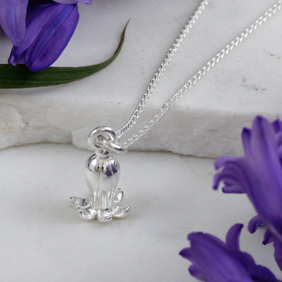 silver bluebell spring flower charm necklace