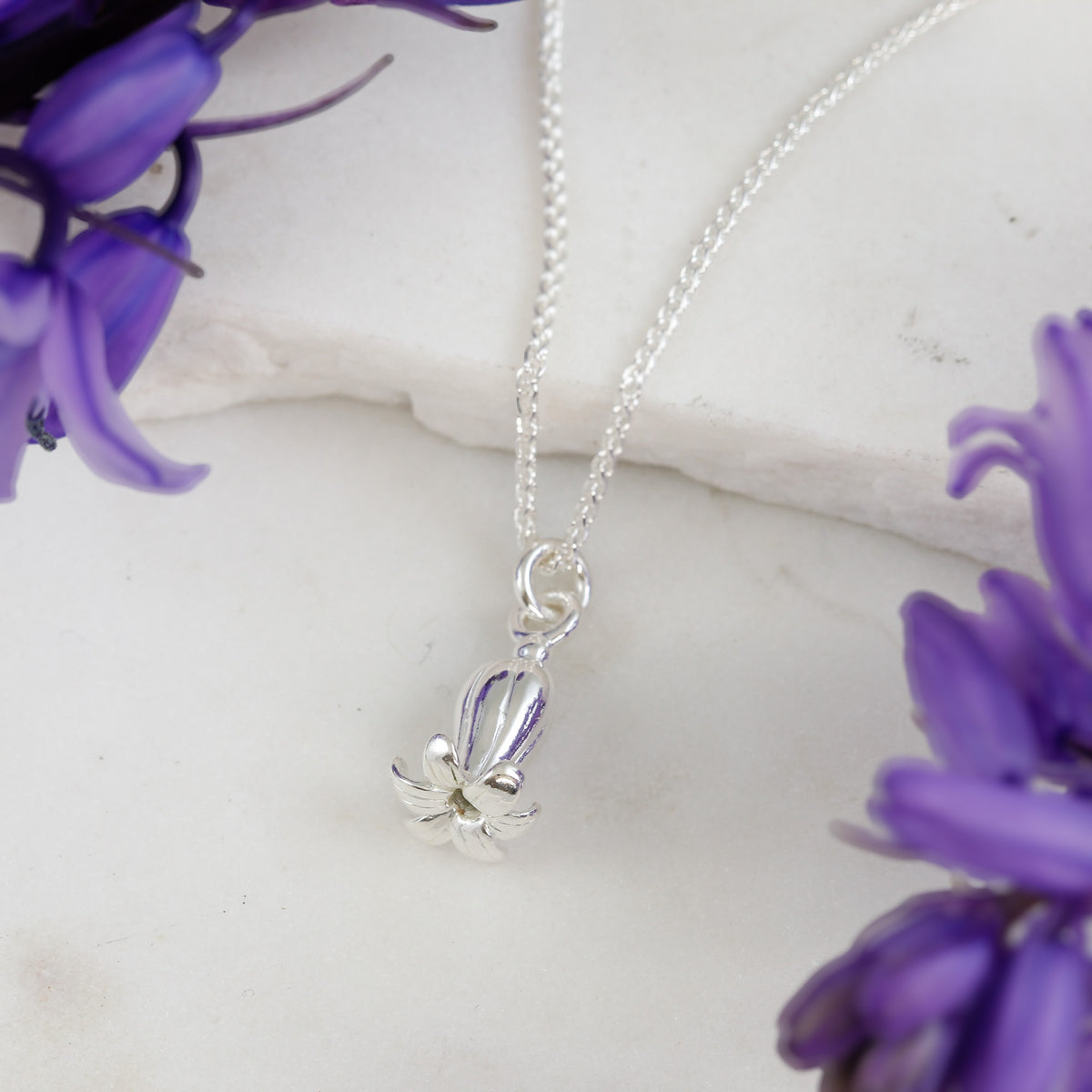 silver bluebell spring flower charm pendant