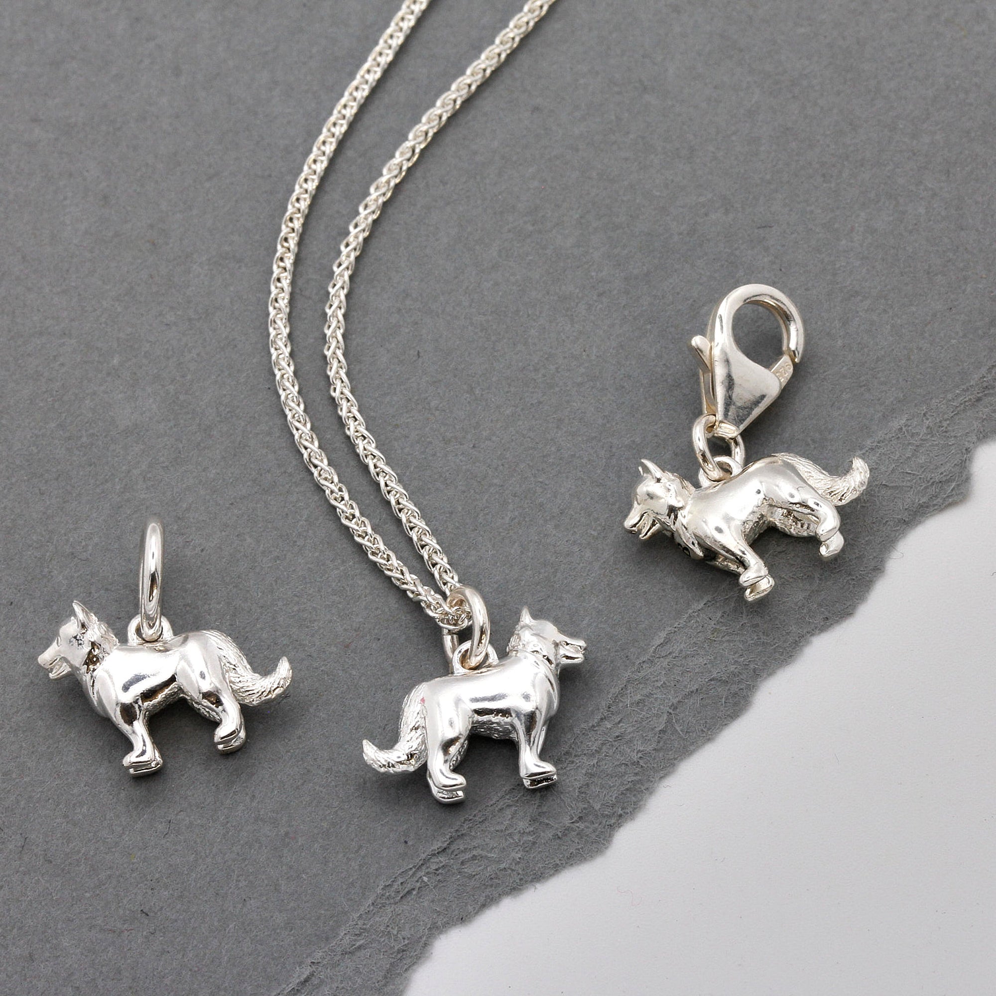 border collie dog charms with necklace clip and jump ring