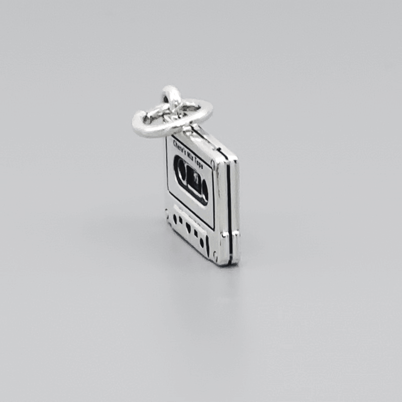 silver personalised vintage cassette tape charm