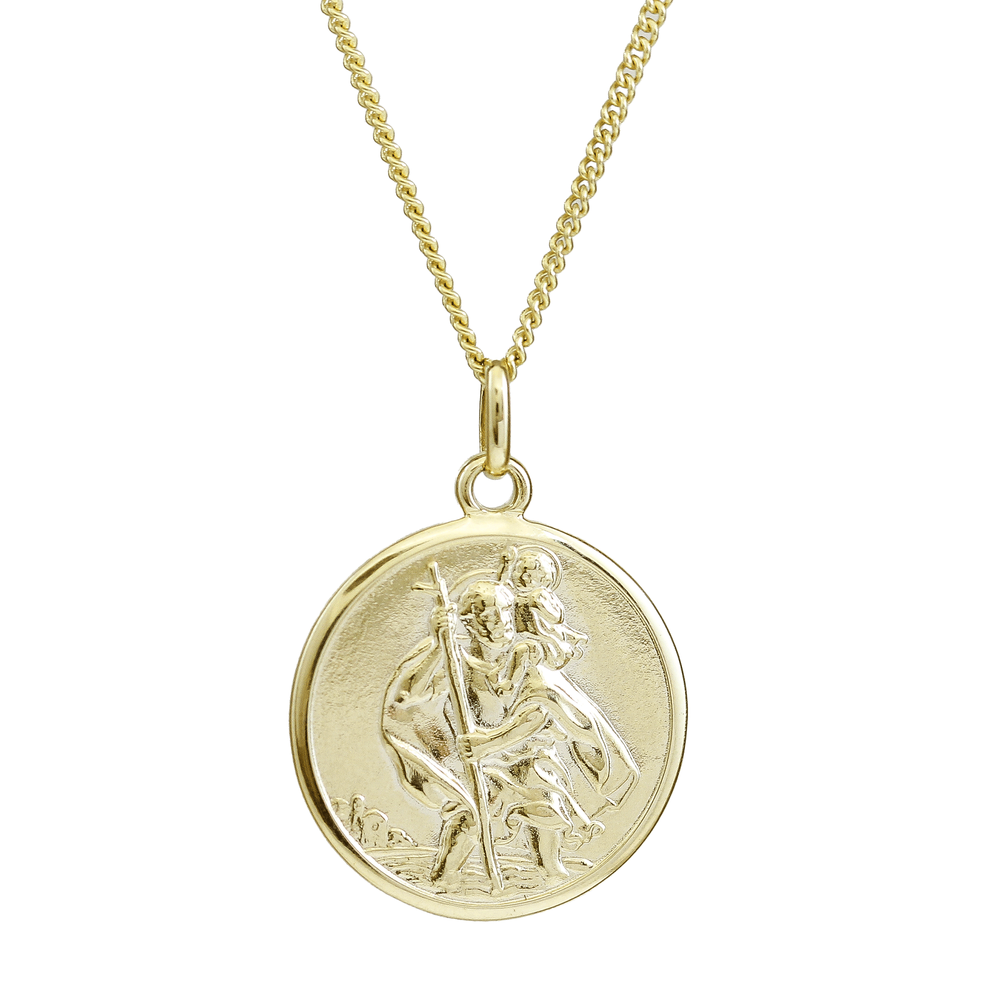 solid 9ct gold 20mm wide saint christopher necklace