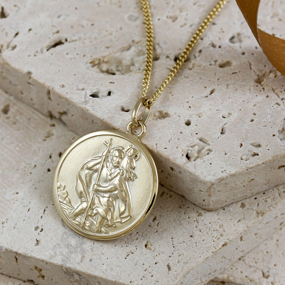 20mm cast solid gold saint christopher necklace 20mm wide