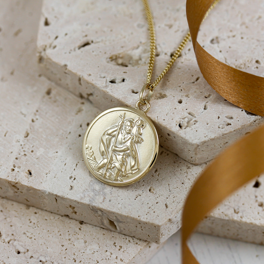 20mm cast solid gold saint christopher necklace 20mm wide