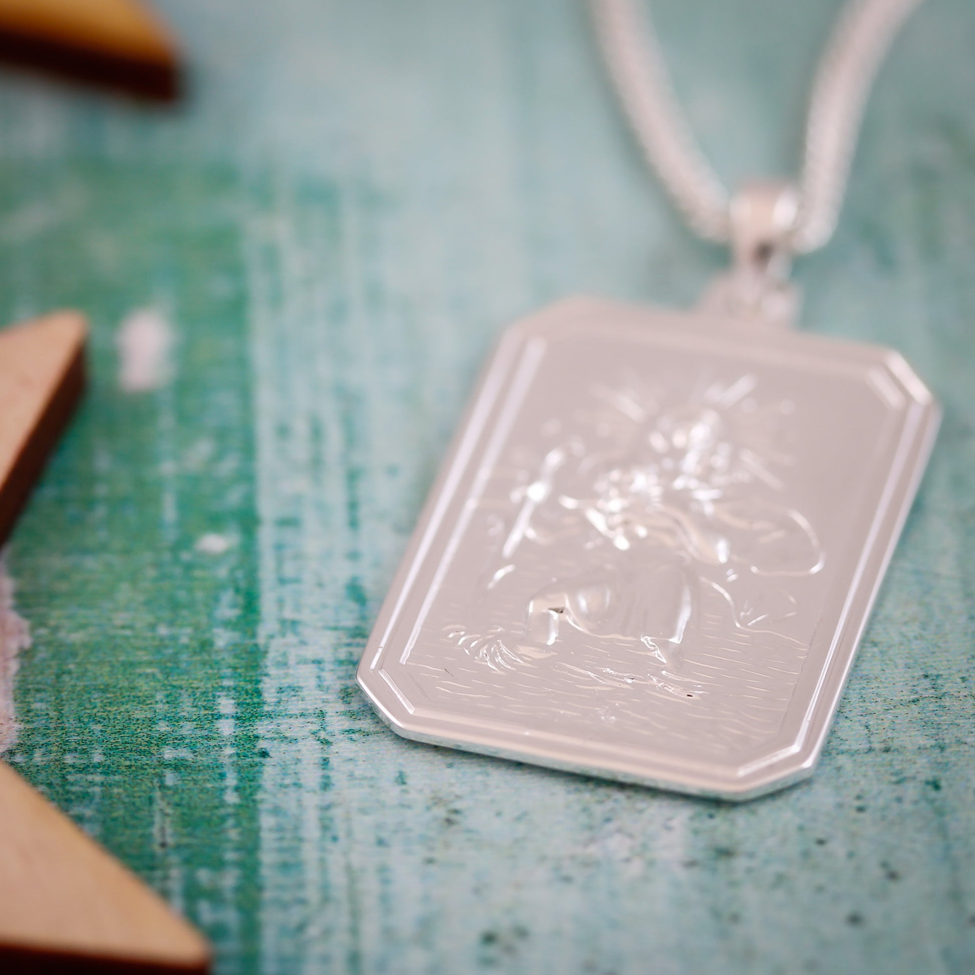 Cast silver dog tag Saint Christopher pendant