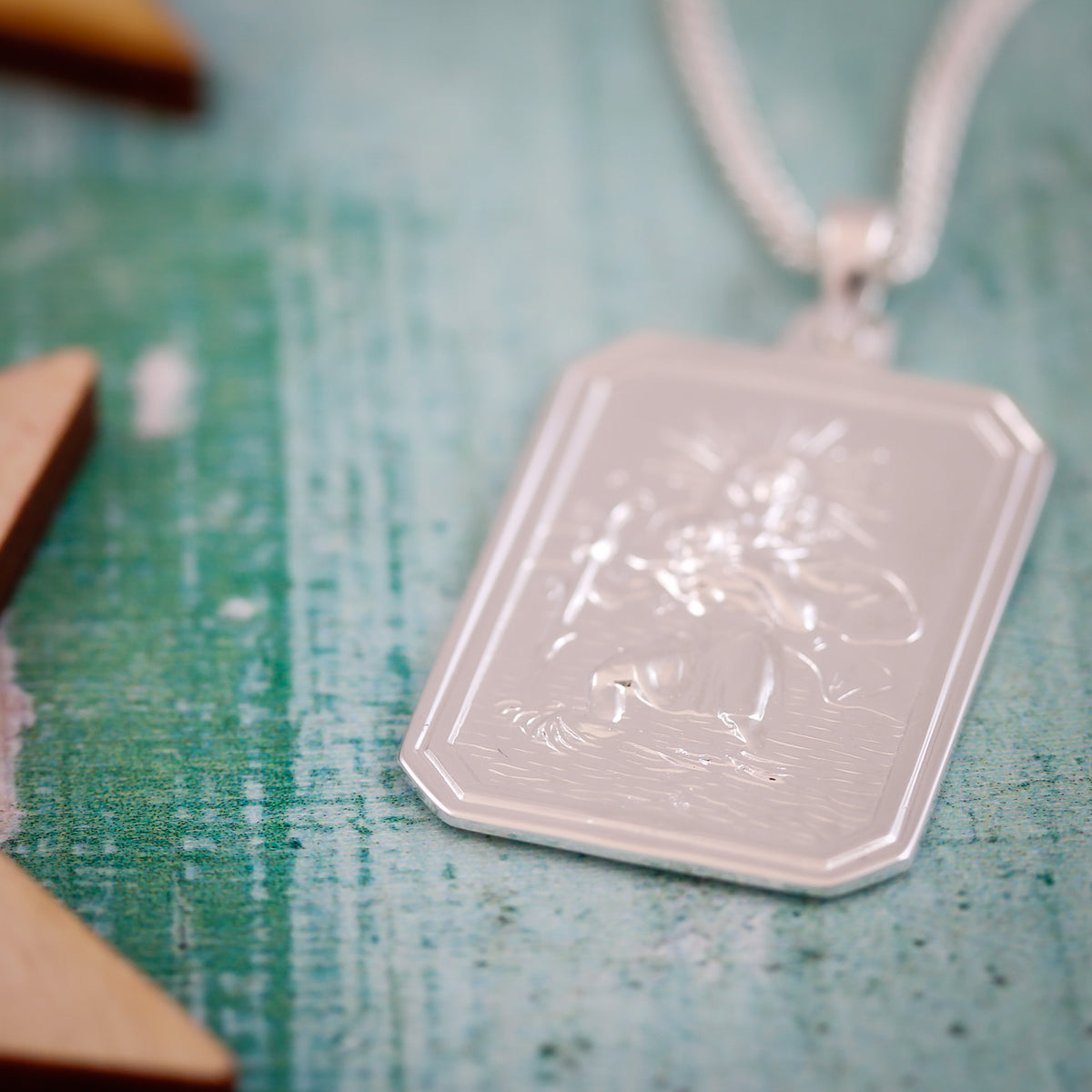Cast silver dog tag Saint Christopher pendant
