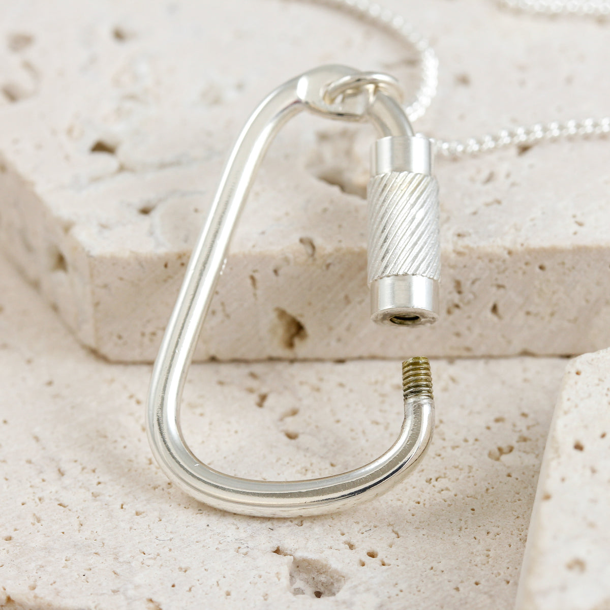 open silver carabiner necklace gift for climber