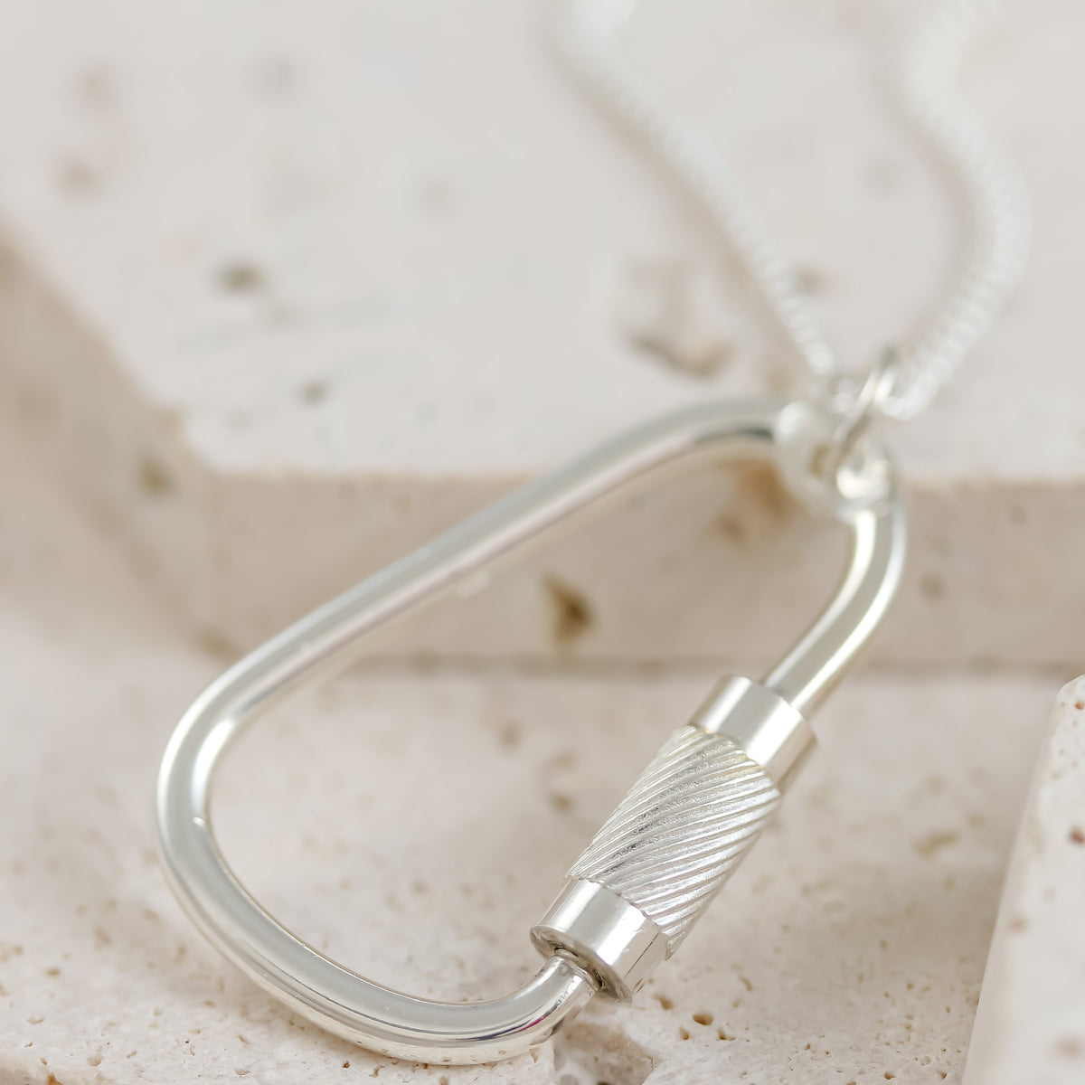 open silver carabiner necklace gift for climber