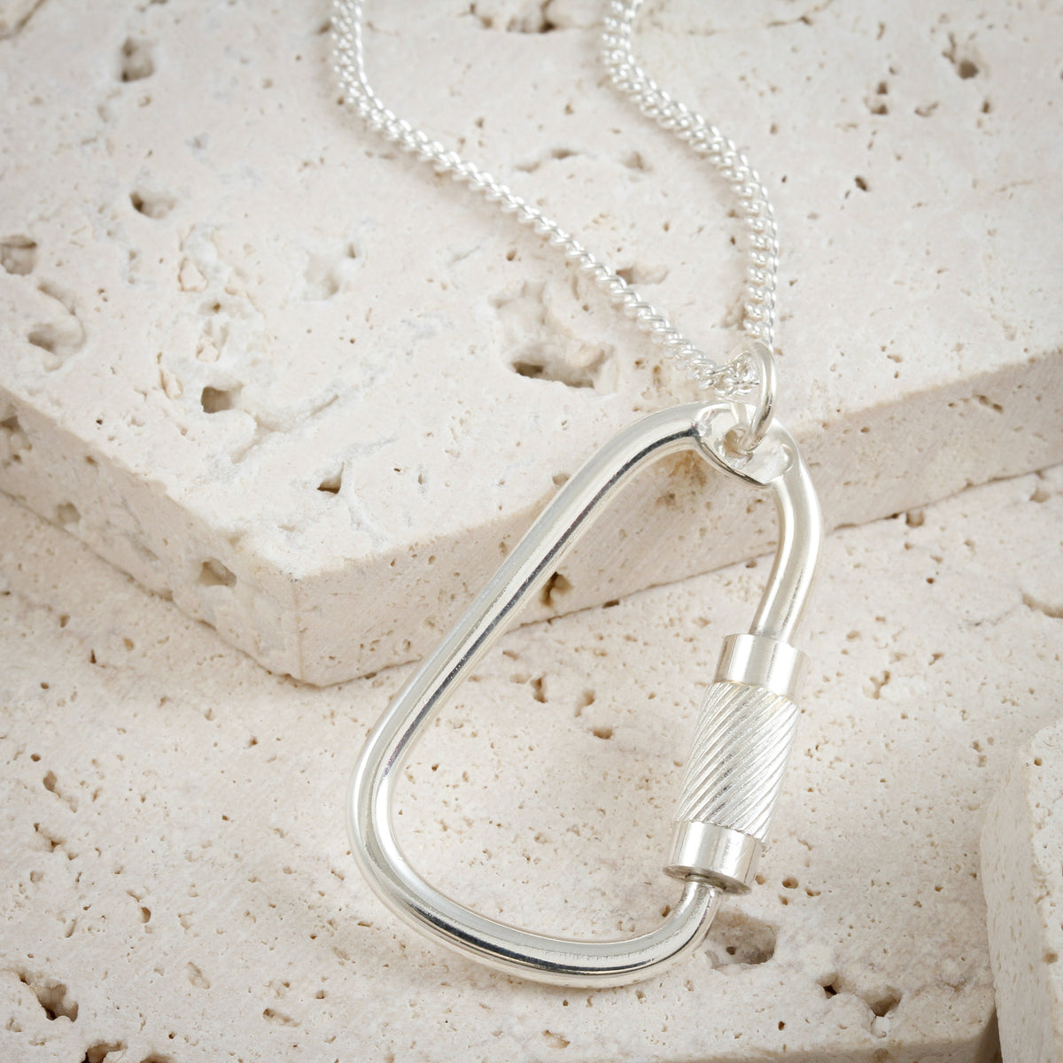 solid silver carabiner necklace gift for climber