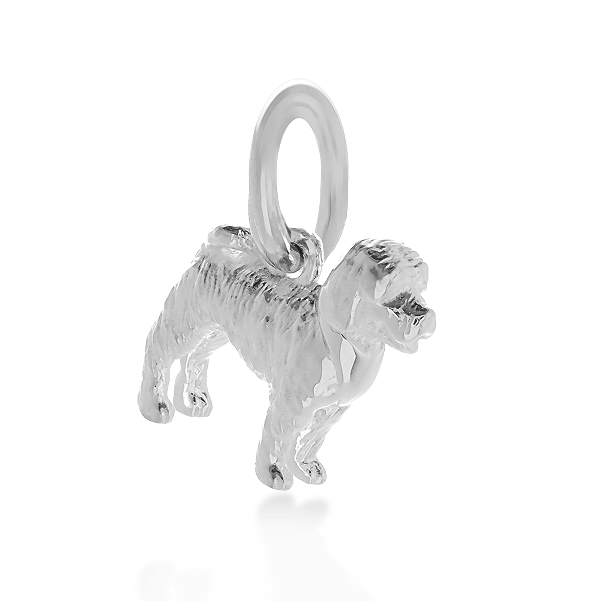 Silver cockerpoo charm on a white background