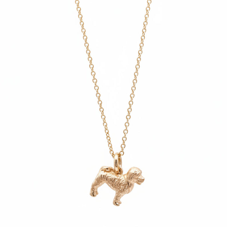 solid gold cockapoo dog charm necklace on trace chain