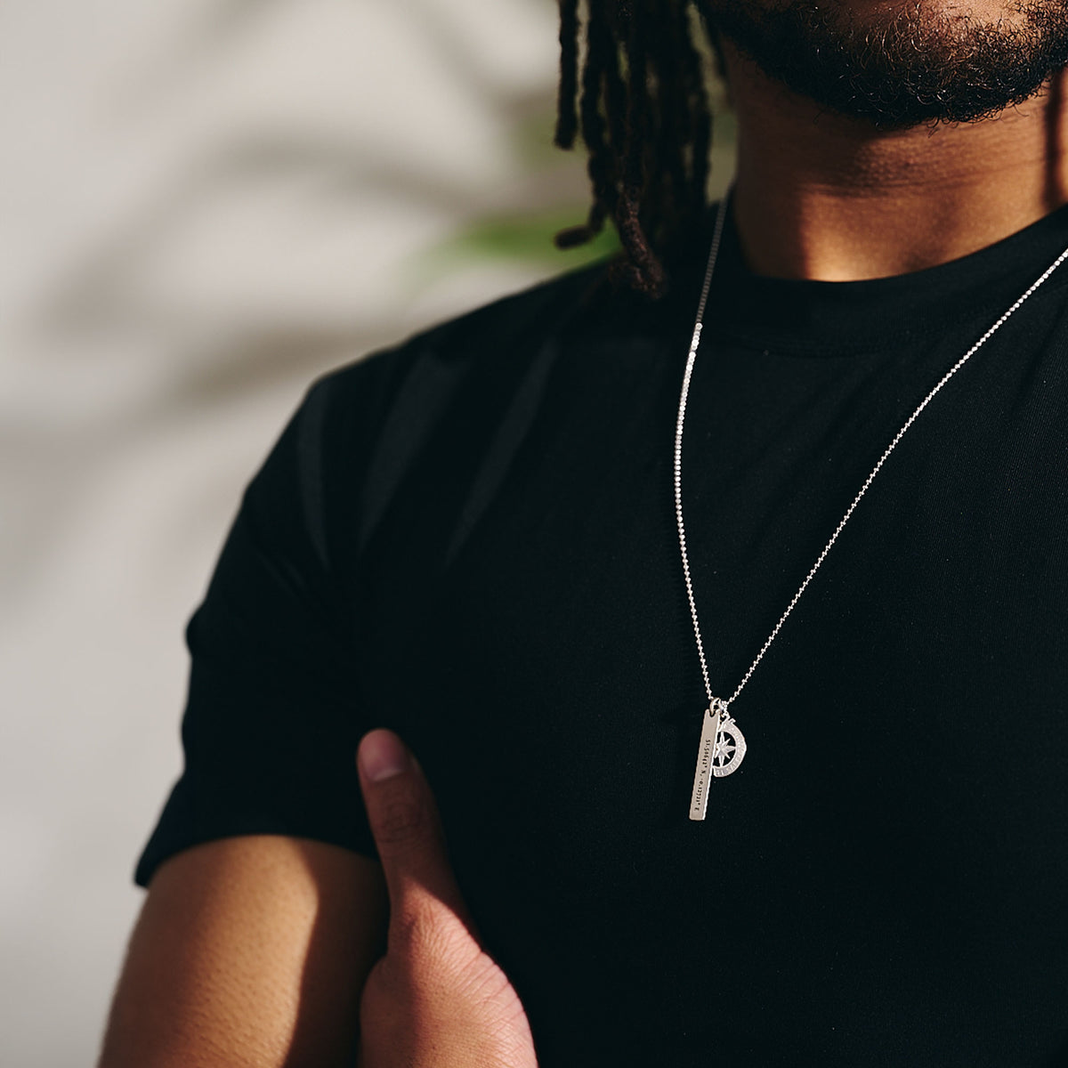 mens custom location silver necklace ball chain