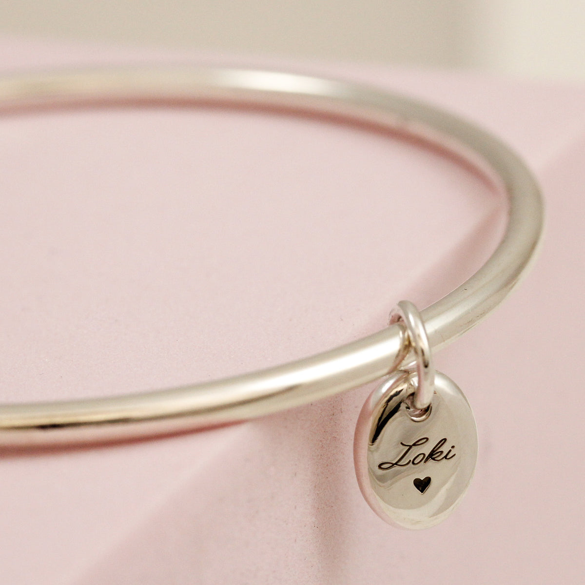 customised engraved pet paw print bangle name on back