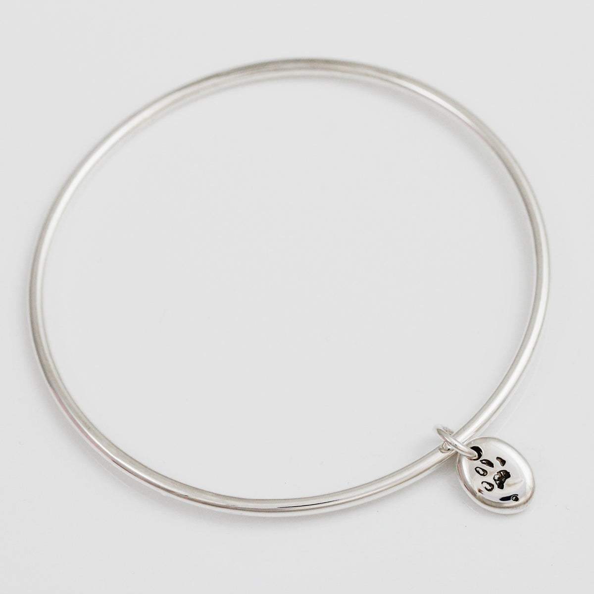 Personalised Pet Paw Pebble Solid Silver Charm Bangle