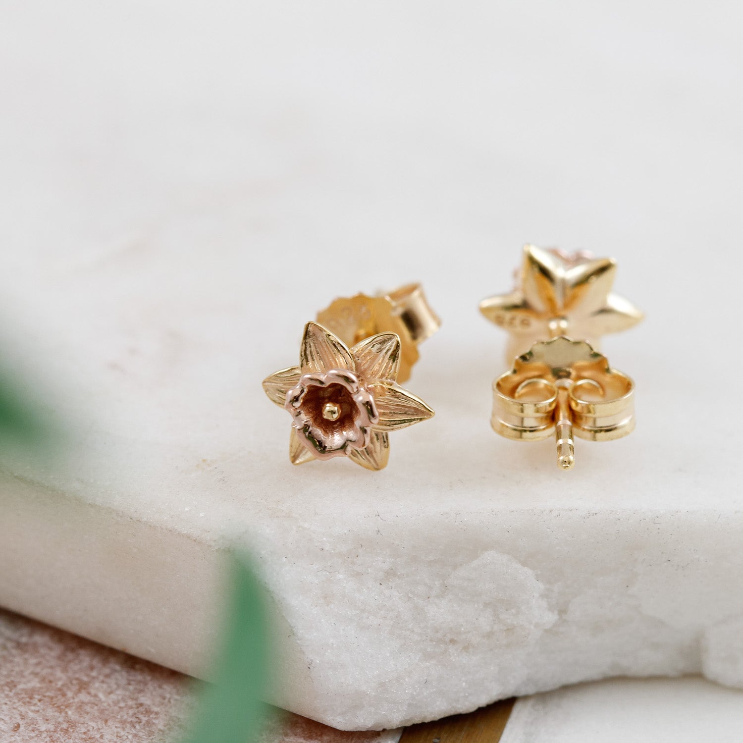 gold vermeil daffodil flower studs march birth flower jewellery