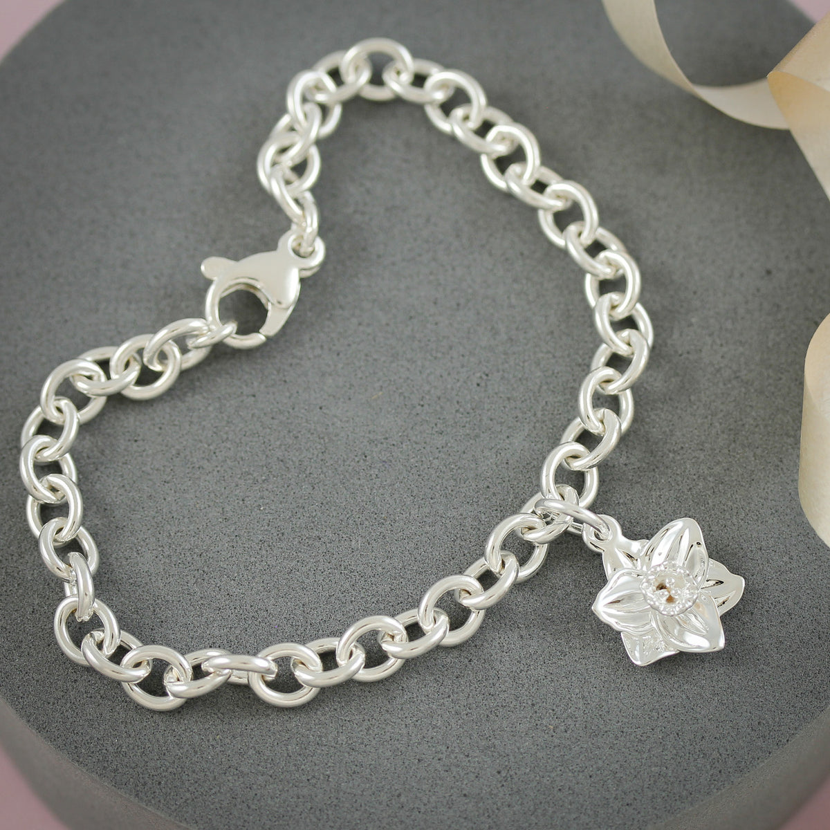 daffodil flower silver charm bracelet