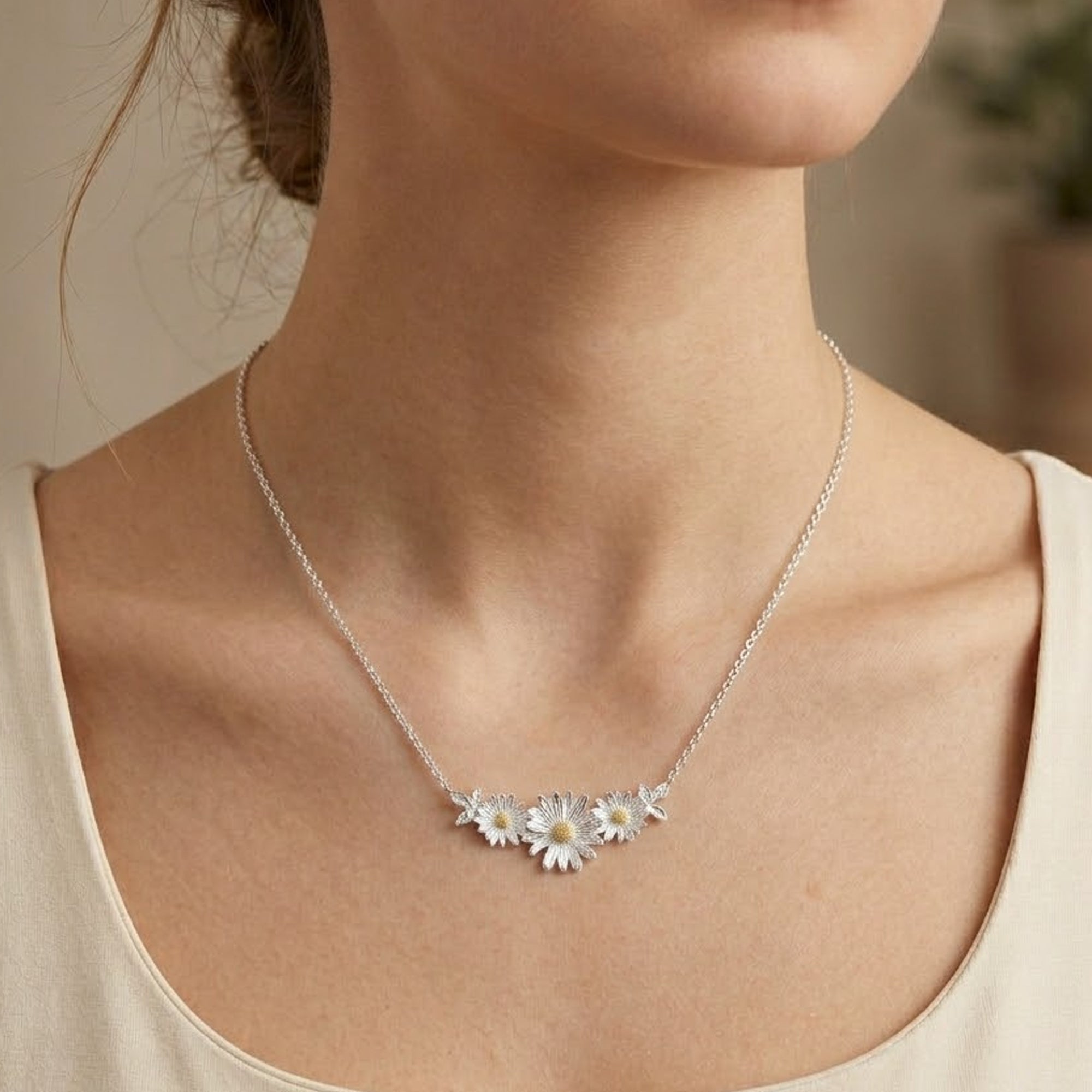 Daisy Cluster Silver & Gold Necklace