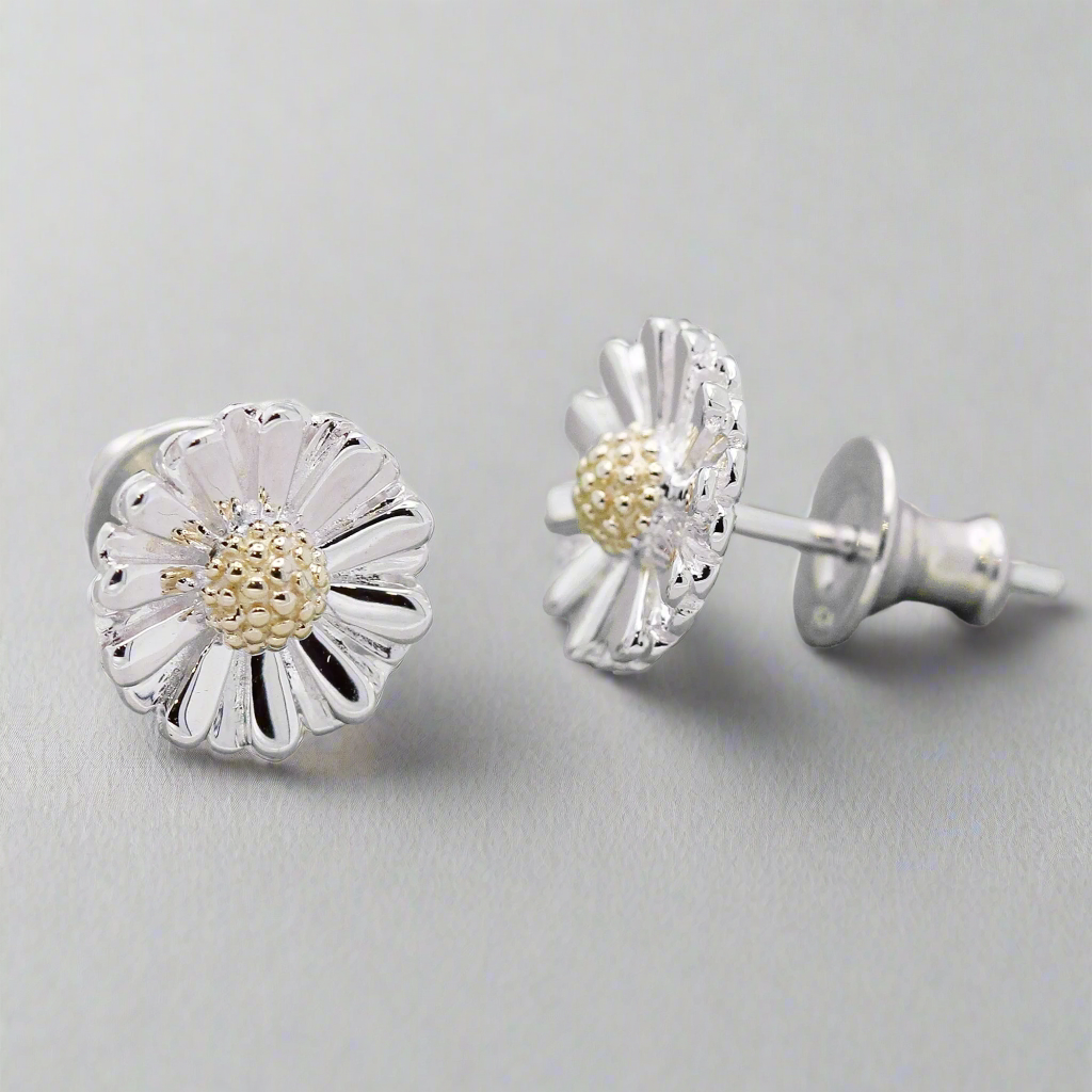 solid silver & gold daisy flower stud earrings as seen at Chelsea Flower Show