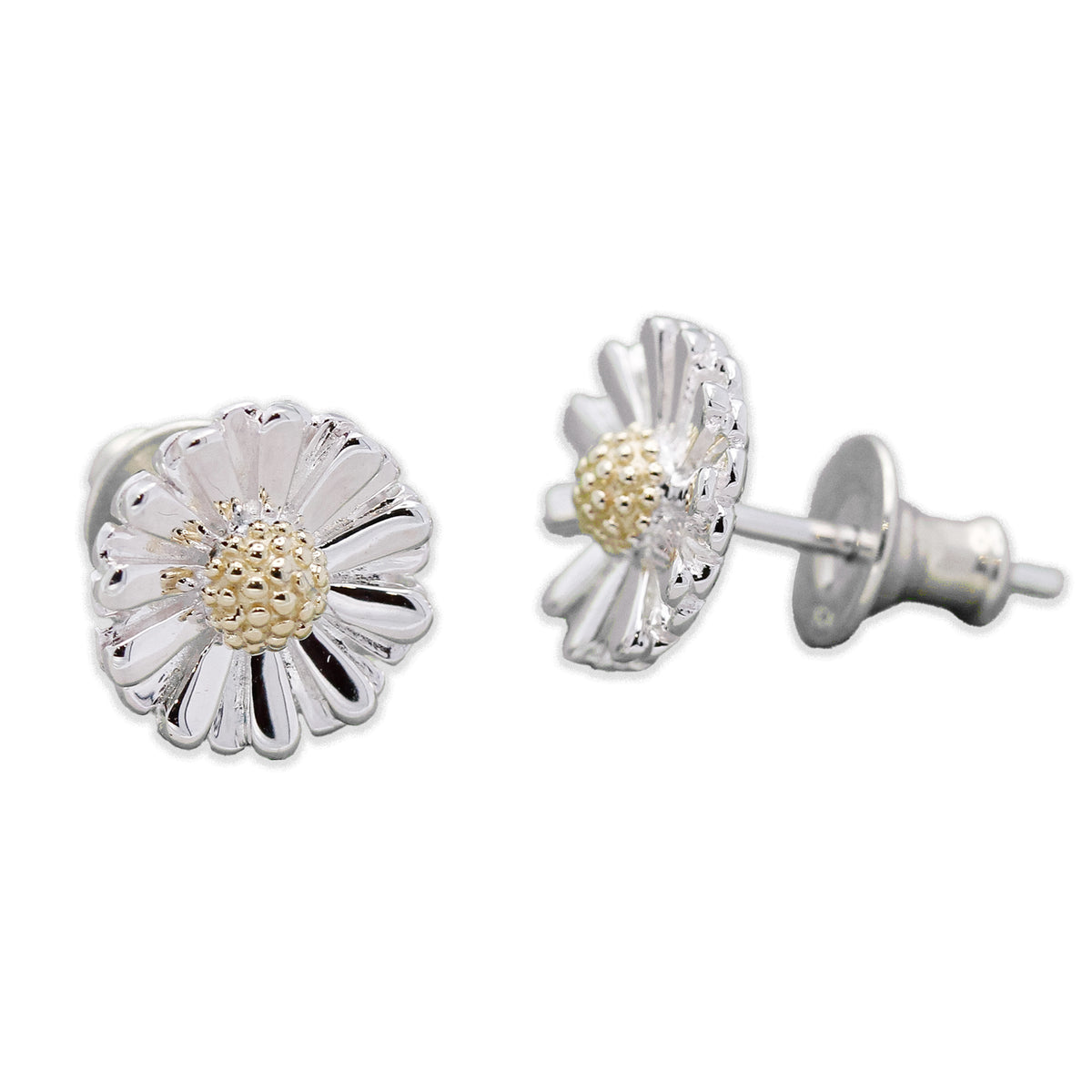 solid silver &amp; solid gold daisy flower studs