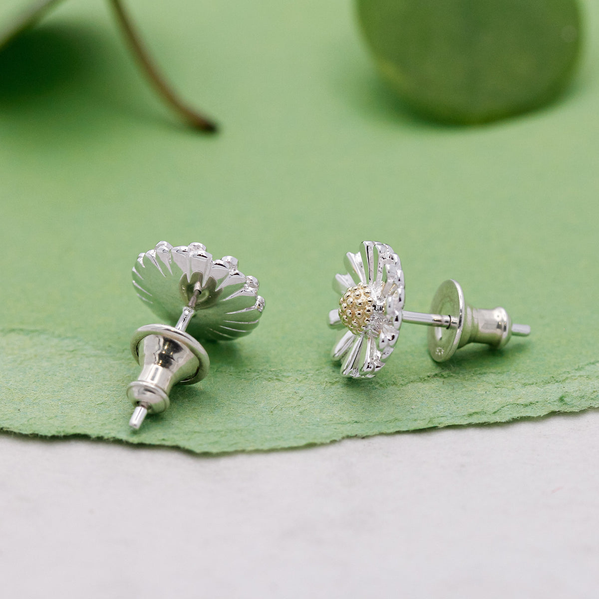 solid silver &amp; gold daisy flower stud earrings as seen at Chelsea Flower Show