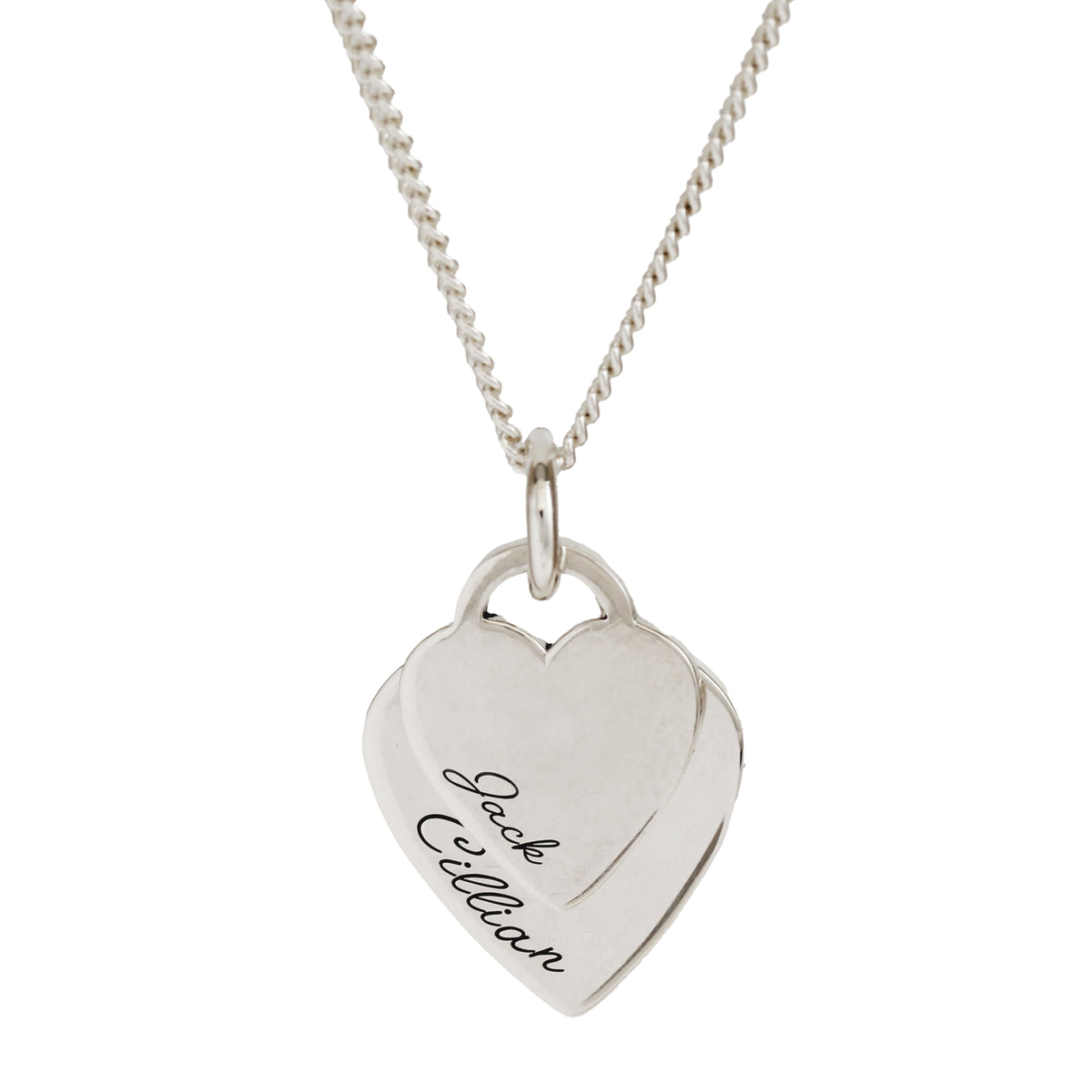 XL duo heart tag personalised kids names silver necklace