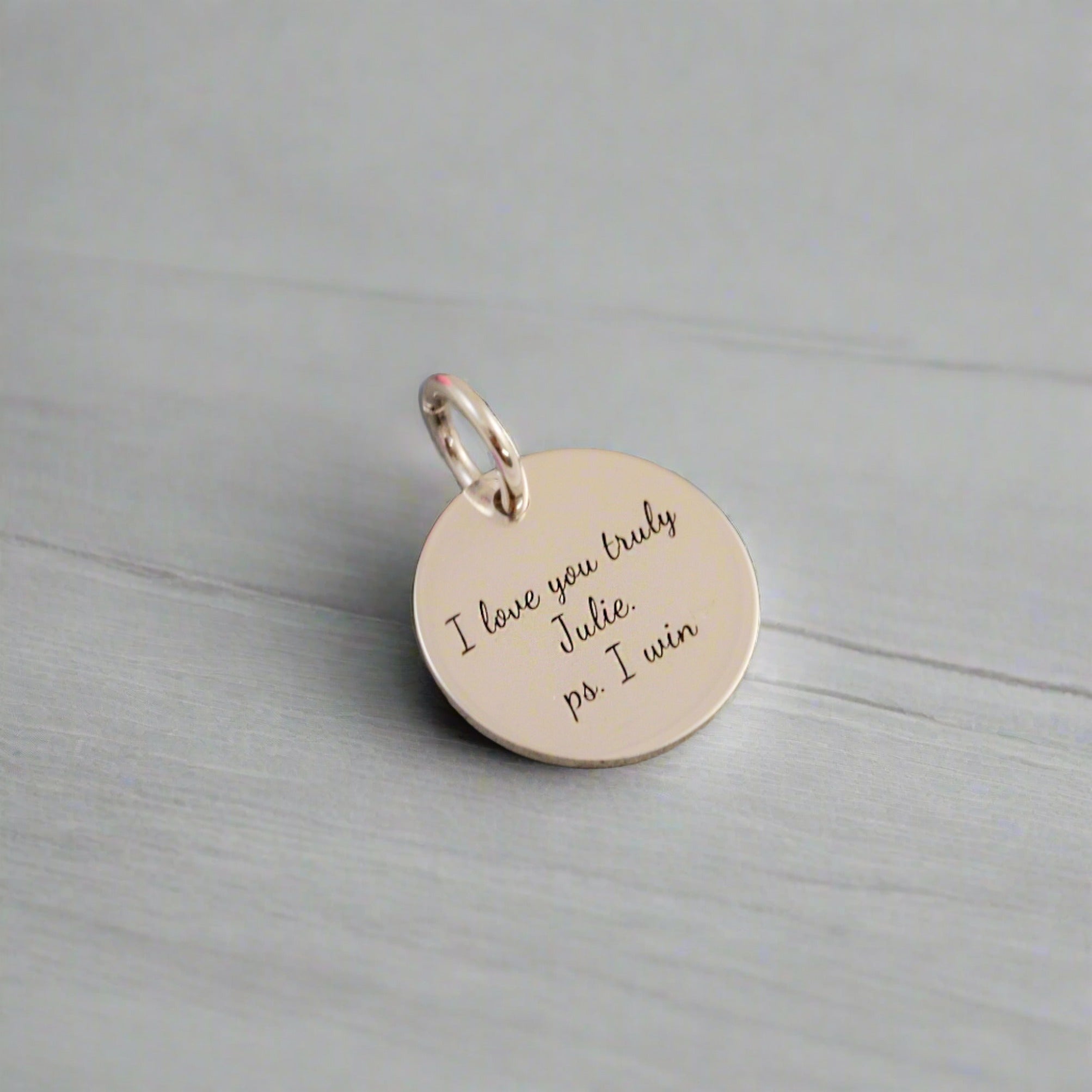 silver engraved disc tag charm