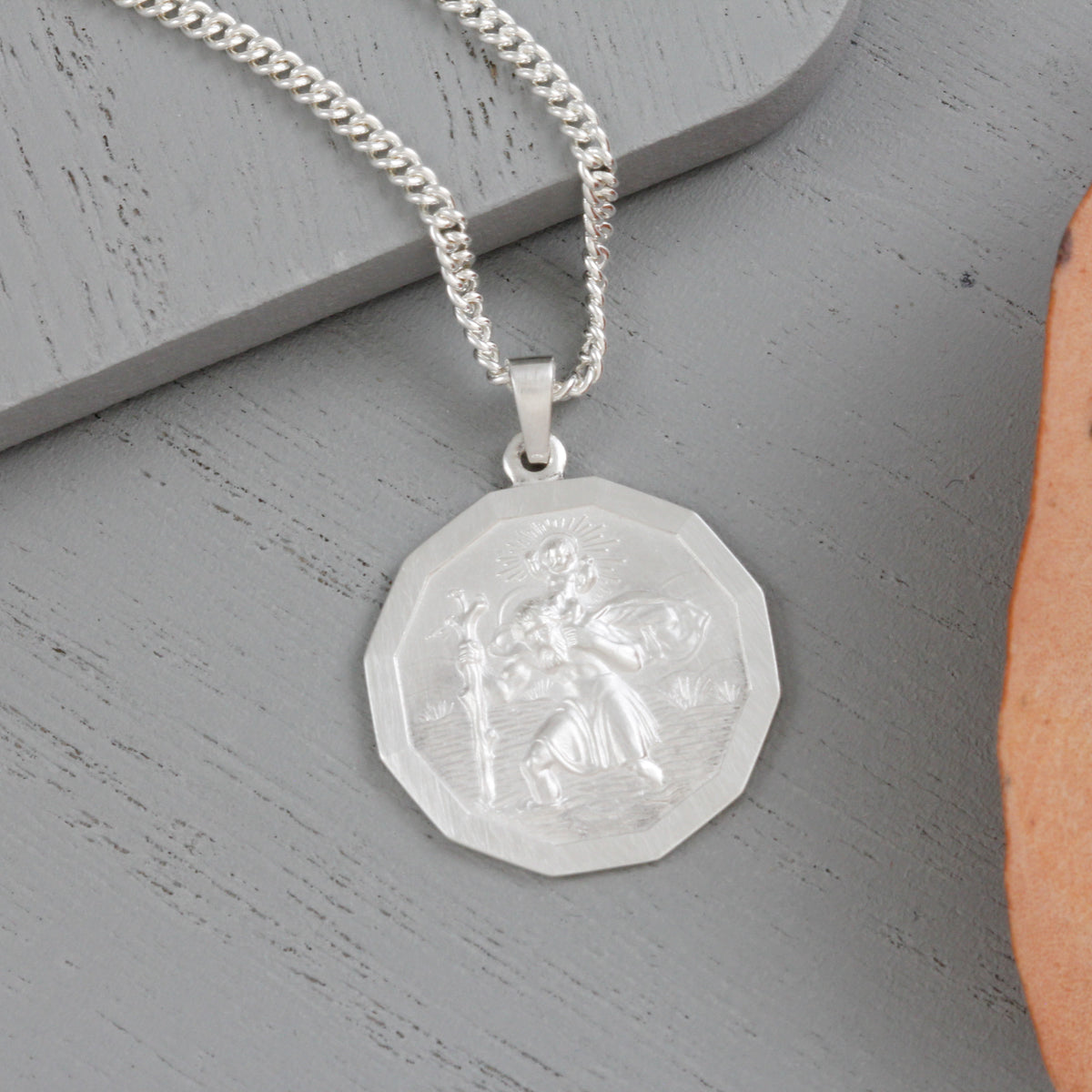 Matte finish 12 sided dodecagon Saint Christopher necklace