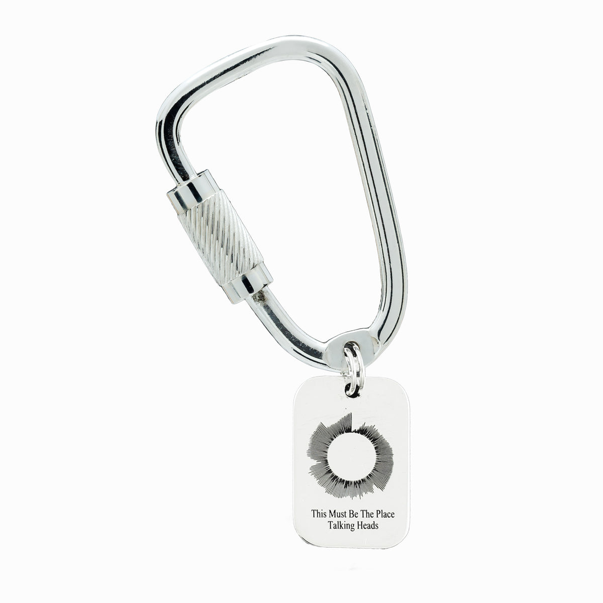 personalised our song wave silver carabiner style keyring dog tag shape