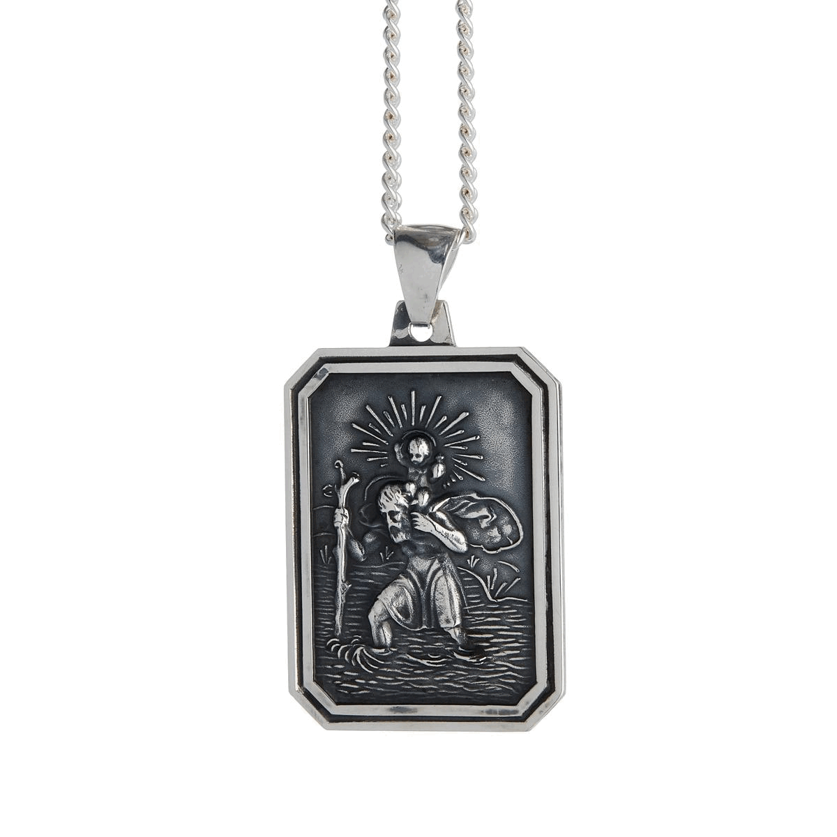 large silver dog tag saint christopher necklace off the map travel jewelry for men