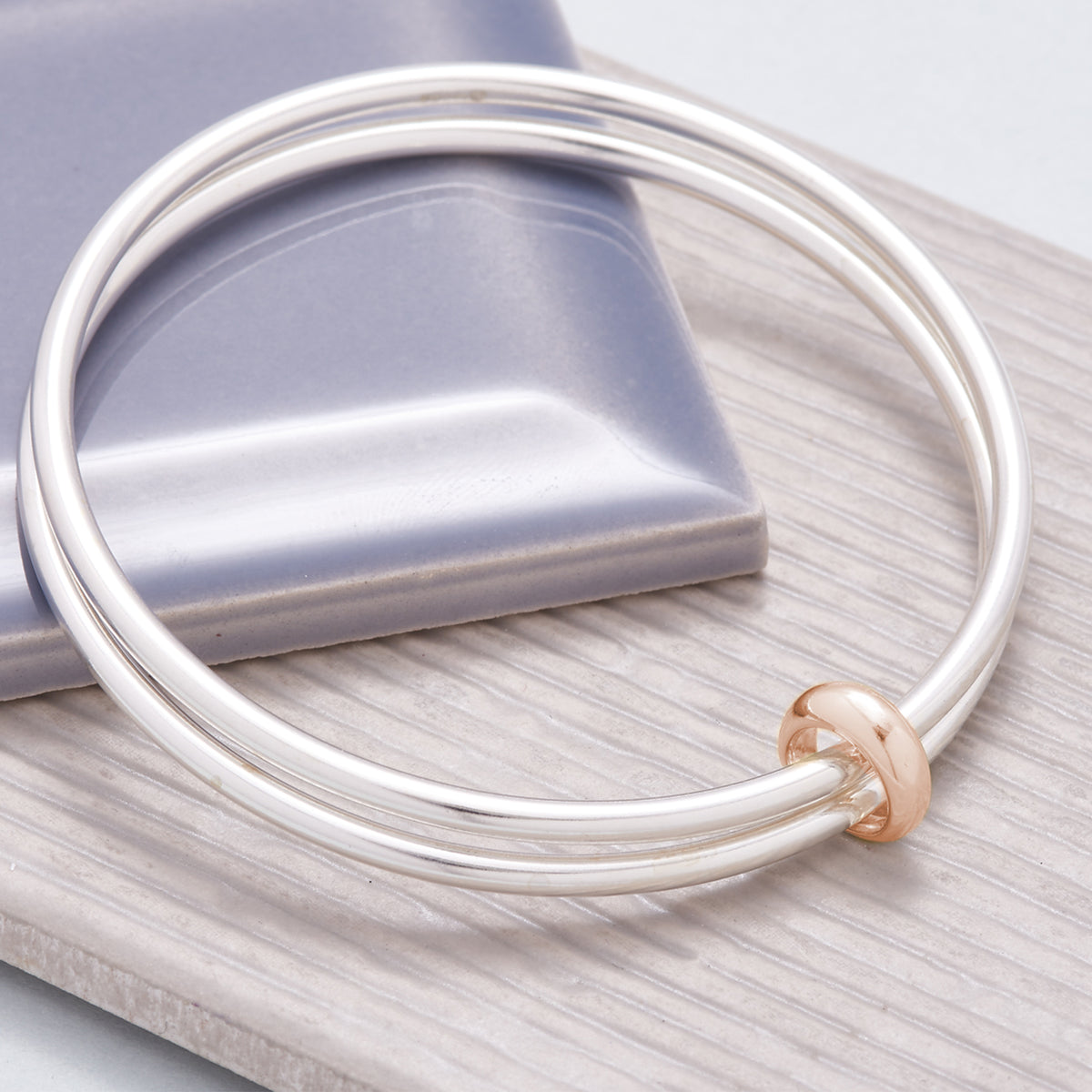 silver &amp; recycled rose gold bangle scarlett jewellery