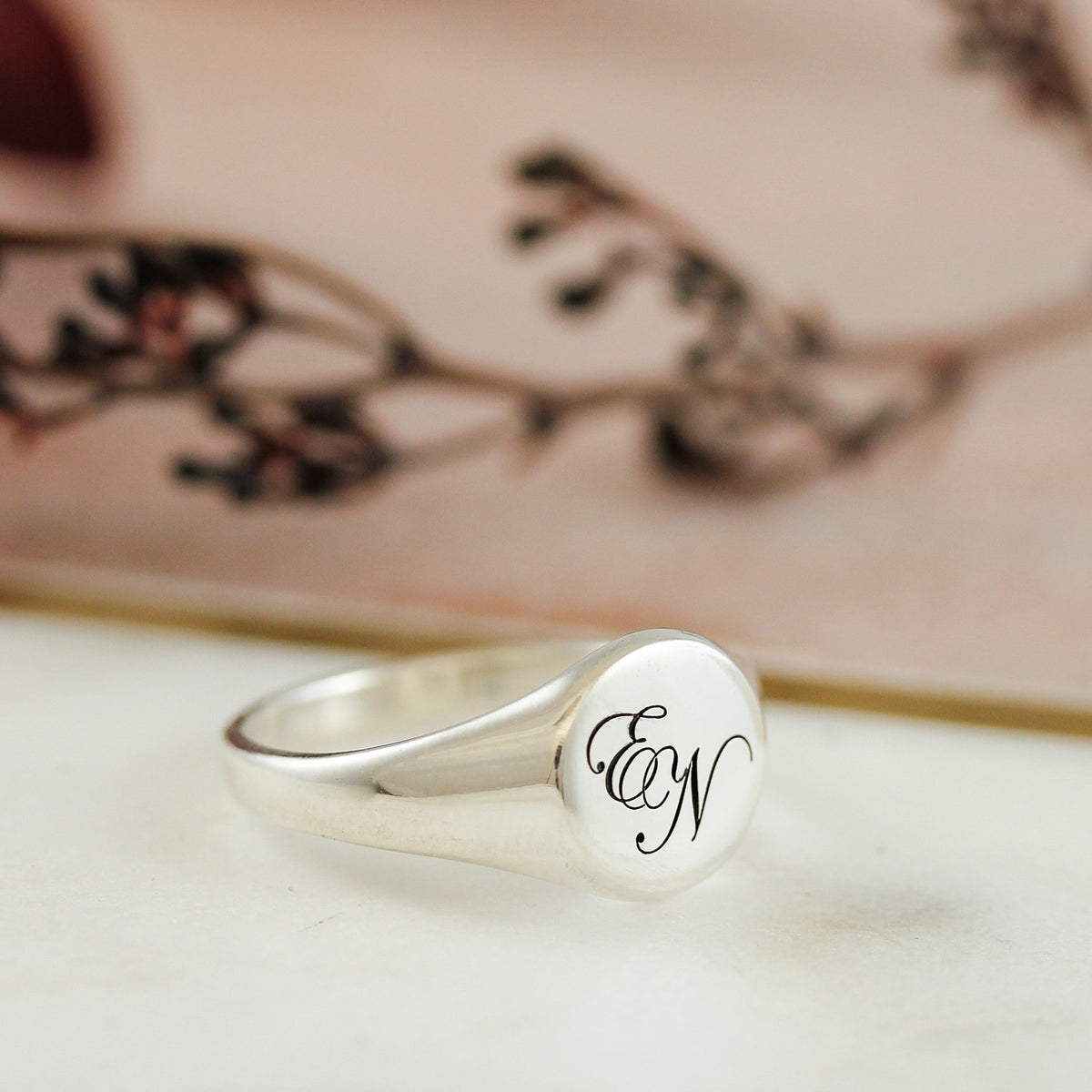 mens pinky ring engraved with initials EN